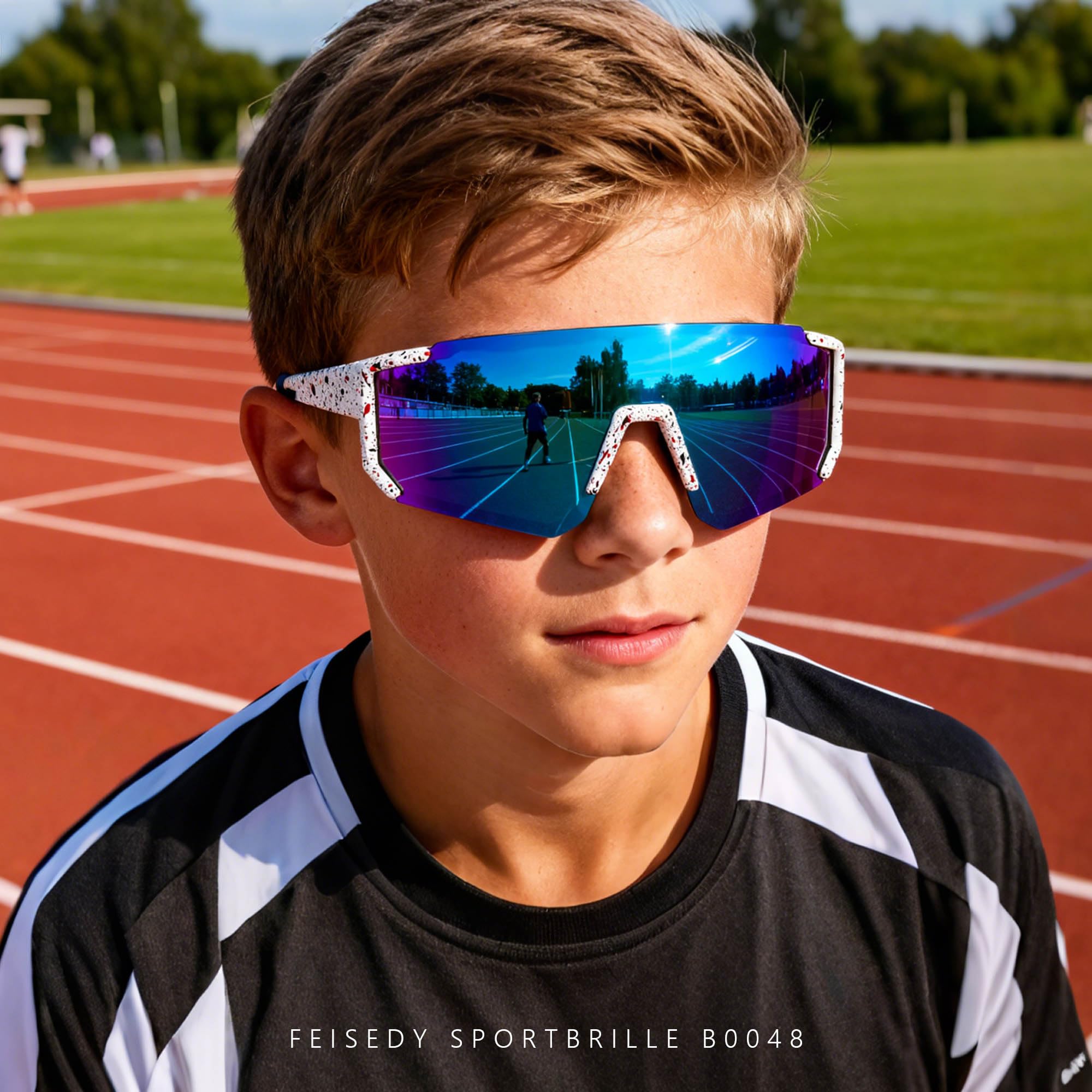 FEISEDY Occhiali da Ciclismo per Bambini, Protezione UV400, da Baseball, per Baseball, Tennis, Attività All'Aperto, Ragazzi e Ragazze, 8-16 Anni B0048