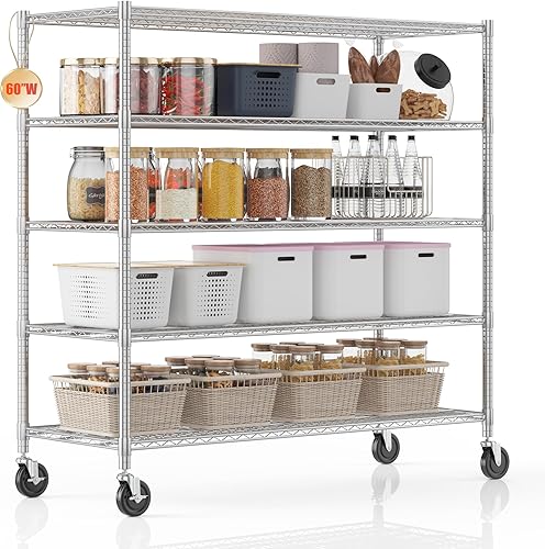 Homdox Estantes y estantes de almacenamiento de 5 niveles, estantes de metal resistentes de 24 x 60 x 82 pulgadas para almacenamiento, estantería de