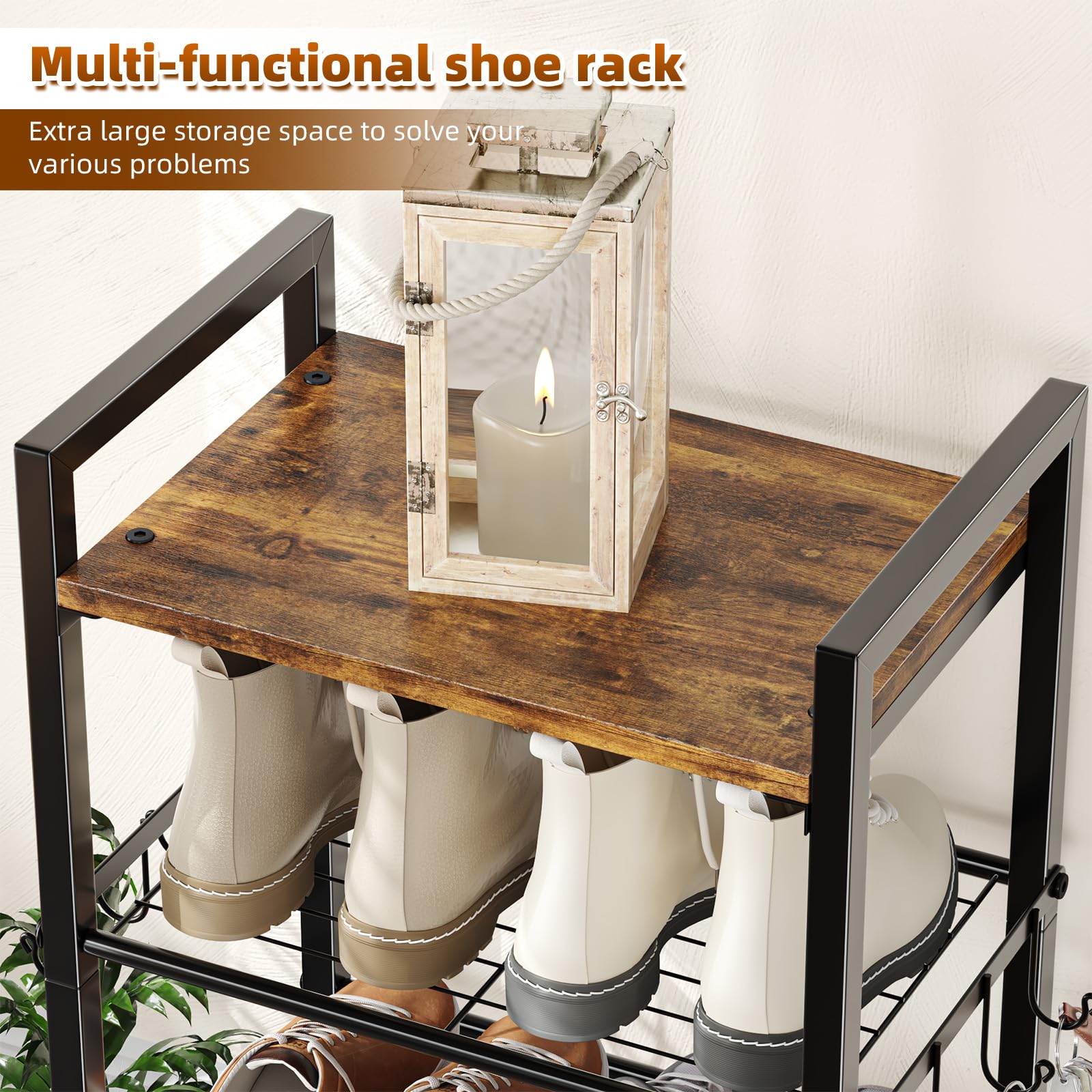 Simple Trending Schuhregal mit 8 Ebenen, 16 Paar, hoch, aus Holz, Schwarz