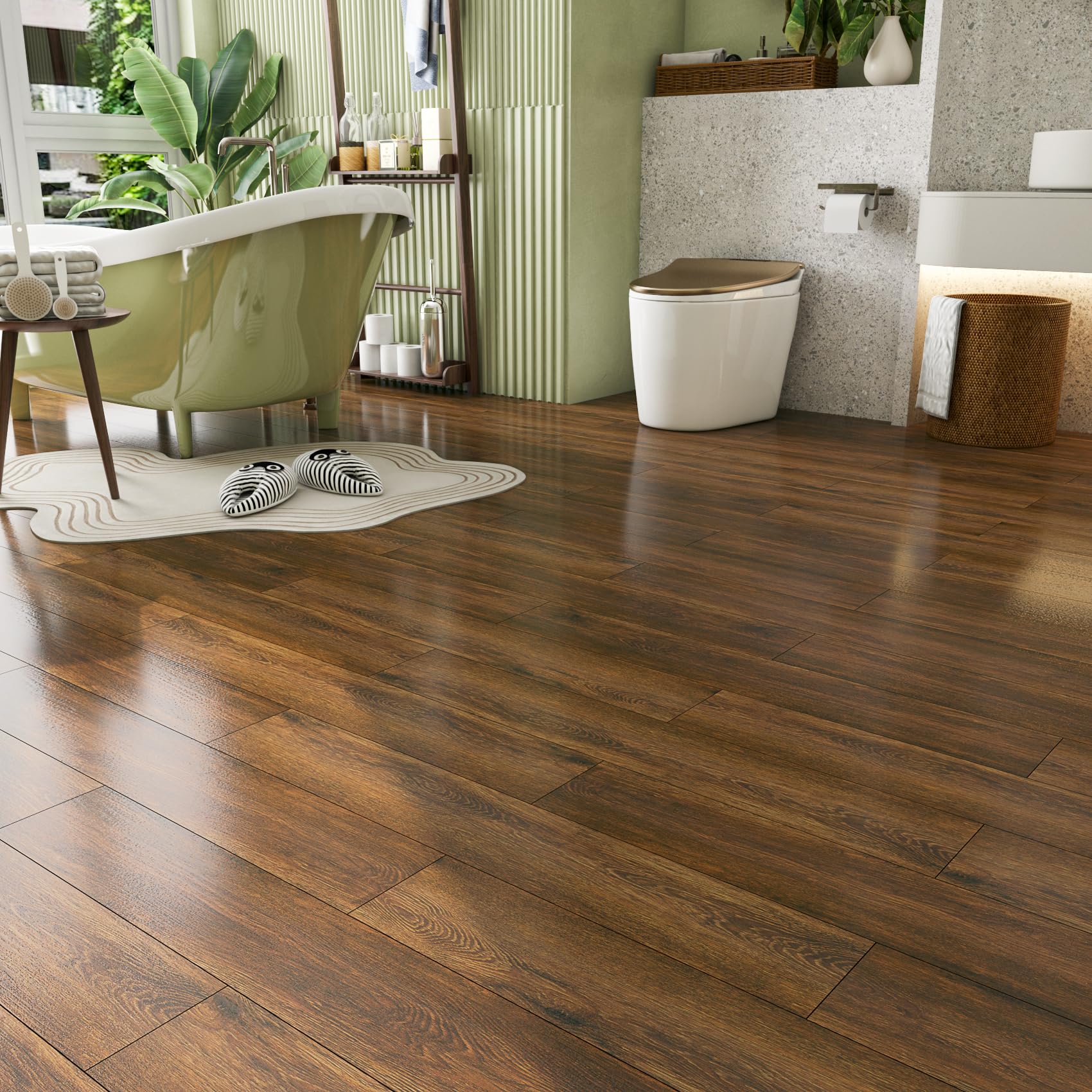 FunStick 90×15CM 35 Losetas Vinilo para Suelo Autoadhesivo Cocina Efecto Madera Marrón Baldosa Suelo Vinilo Autoadhesivo Baño Lavable Papel Adhesivo Madera para Suelo Baño Habitación Marrón Suelo PVC