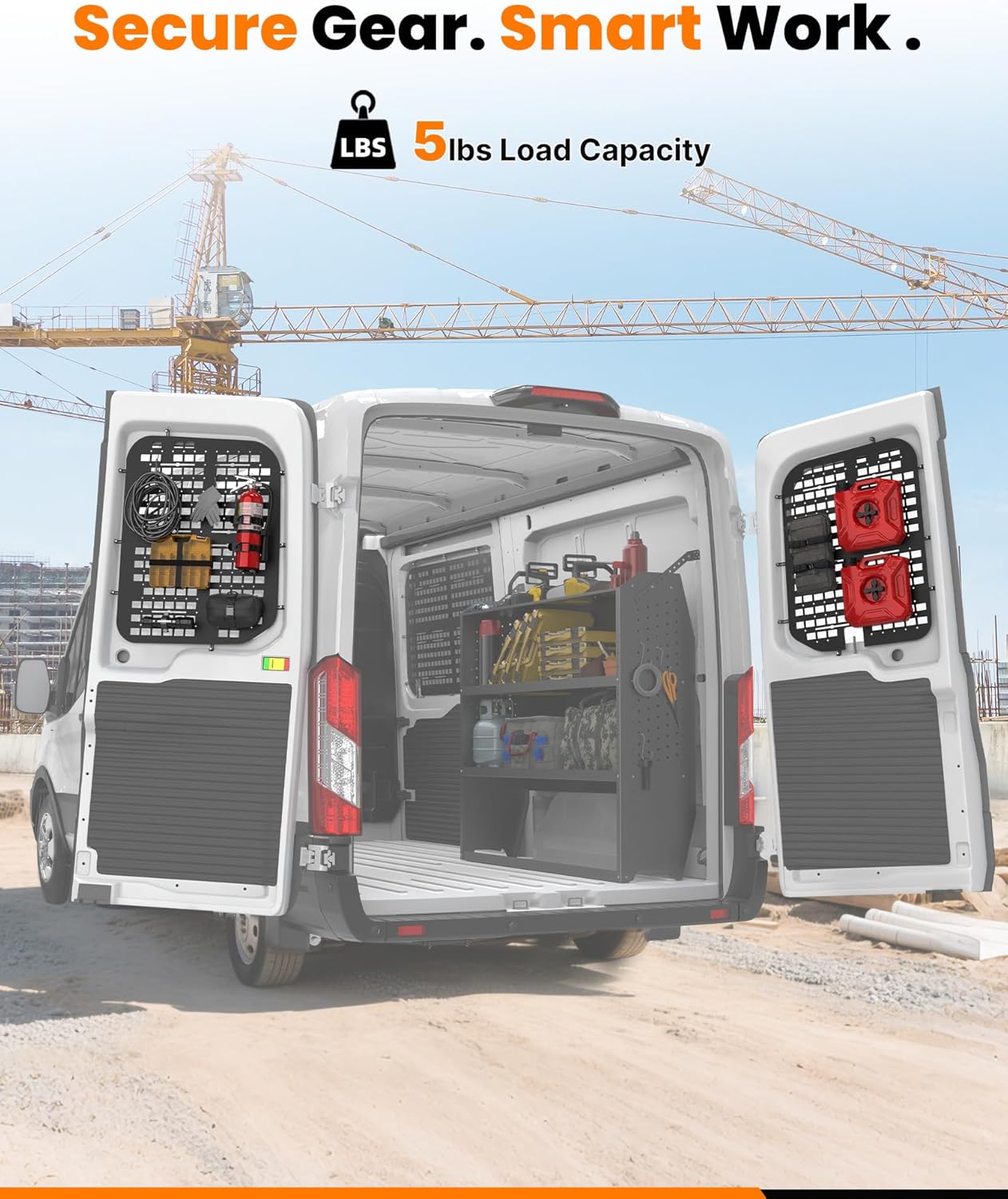 MELIPRON Van Window Security Screens Fit for Ford Transit Mid/High Roof Rear Door, Anti-Theft MOLLE Van Window Guards, Steel Safety Screens for Cargo Vans Molle Screens/Rear Door/Mid&High Roof