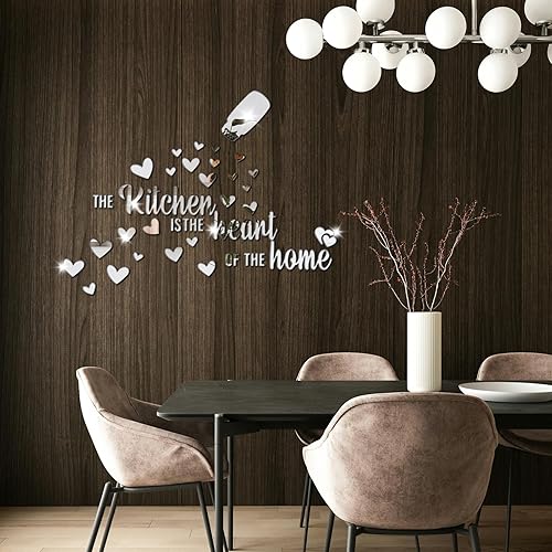 Miniatura 4 de The Kitchen is The Heart of The Home - Adhesivo de pared de espejo, calcomanía de pared de acrílico para cocina, citas inspiradoras para despegar y