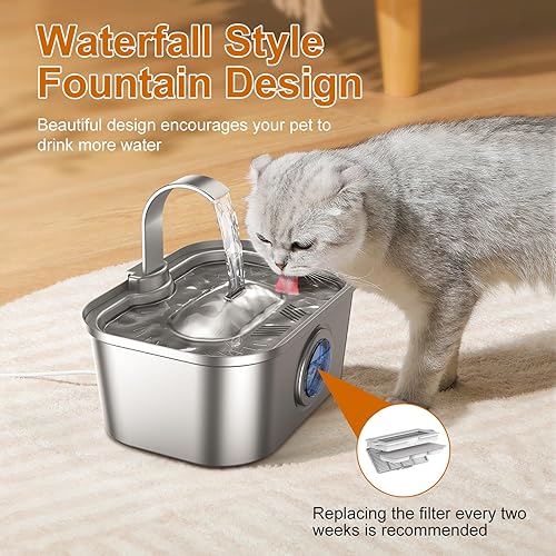 Miniatura 7 de Bobo&Dragon Fuente de agua automática de acero inoxidable para gatos y perros, 124 onzas3.5 L, dispensador de agua silencioso con bomba, hidratación