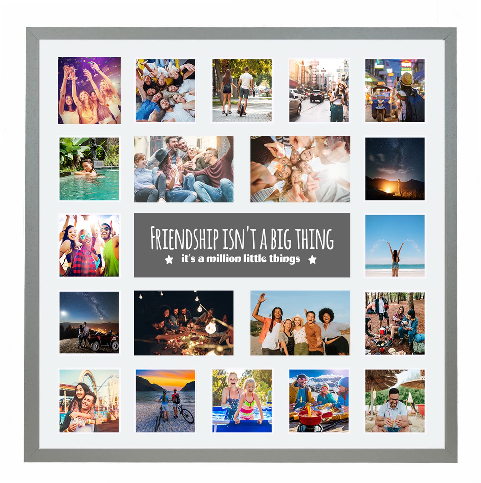 Large Multi Aperture Picture Photo Collage Frame, Colours and Designs (Friendship, Pale Grey)