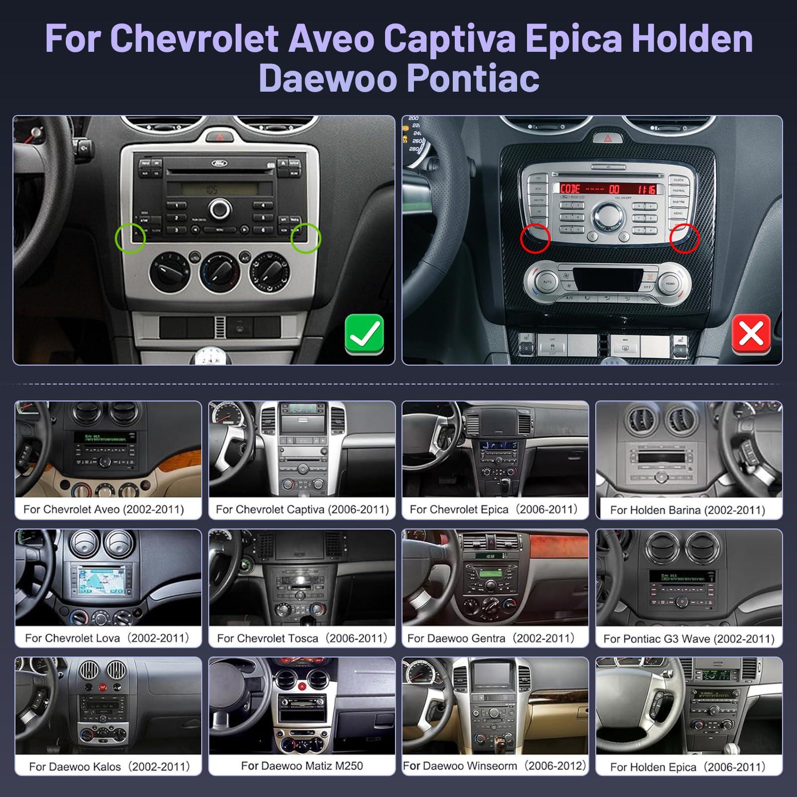 Hikity 2+64G Ekran dotykowy 7" Radio dla Chevrolet Aveo Captiva Epica Holden Daewoo Pontiac, z bezprzewodowym CarPlay Android Auto, Bluetooth, Nawigacja, GPS, WiFi, EQ i kamera cofania