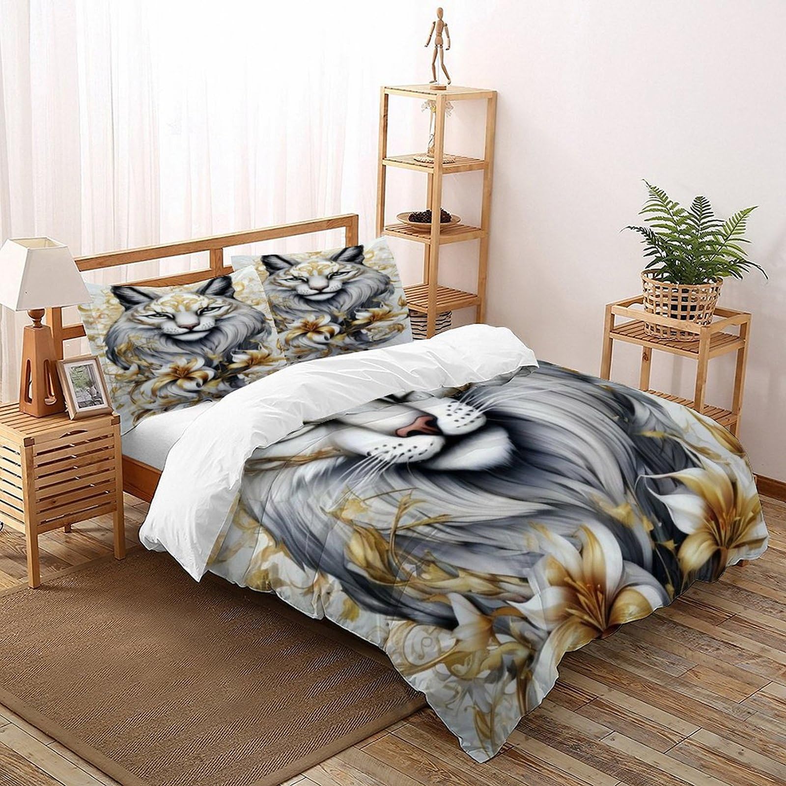 Housse de couette super king imprimé rayures dorées bobcat élégant