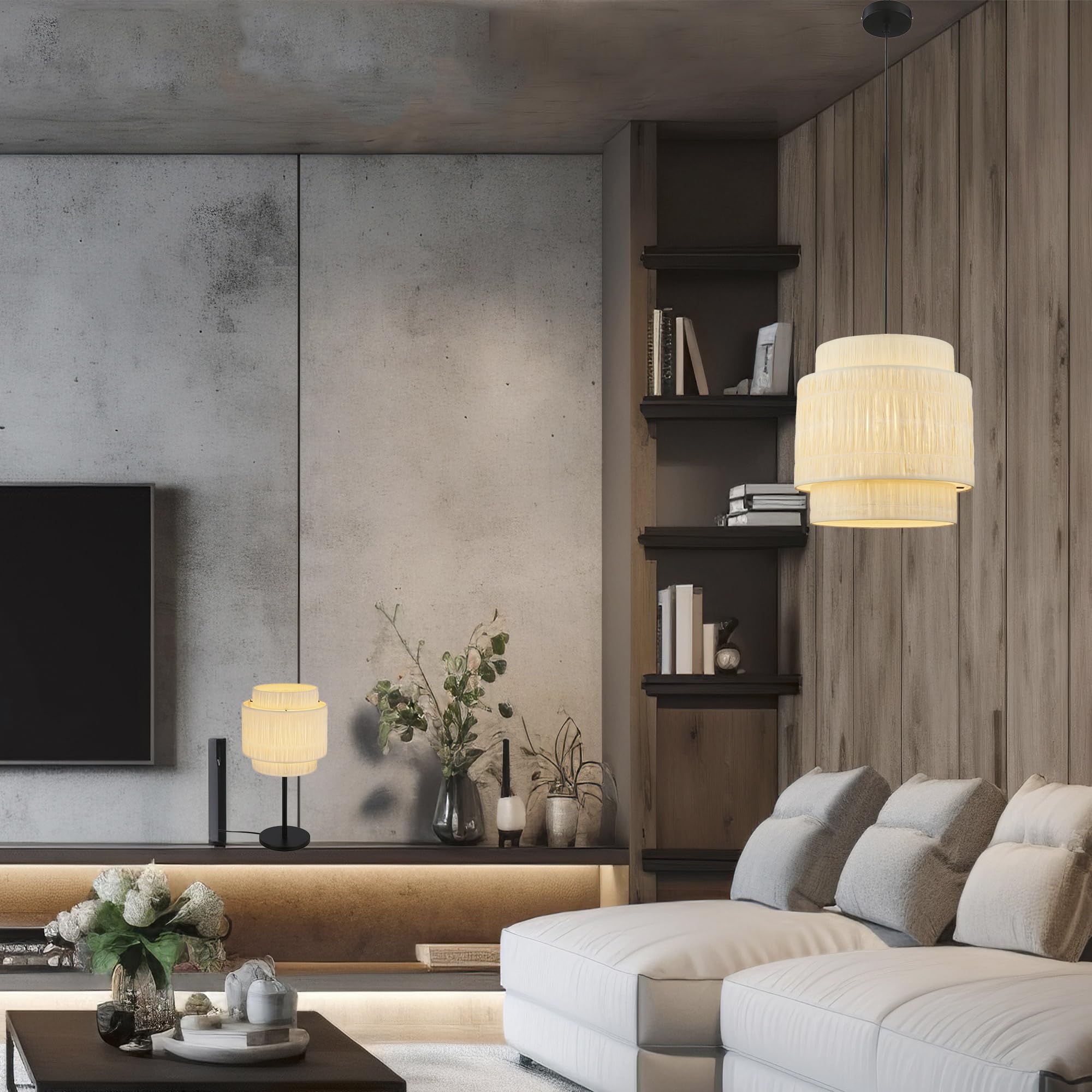 BRILONER - Lampa stołowa z kloszem typu łykowego, przełącznik kablowy, E27, maks. 10 W, lampa, boho, estetyczny, lampka nocna, lampa stołowa, lampa dekoracyjna, lampa do korytarza, lampa biurowa,