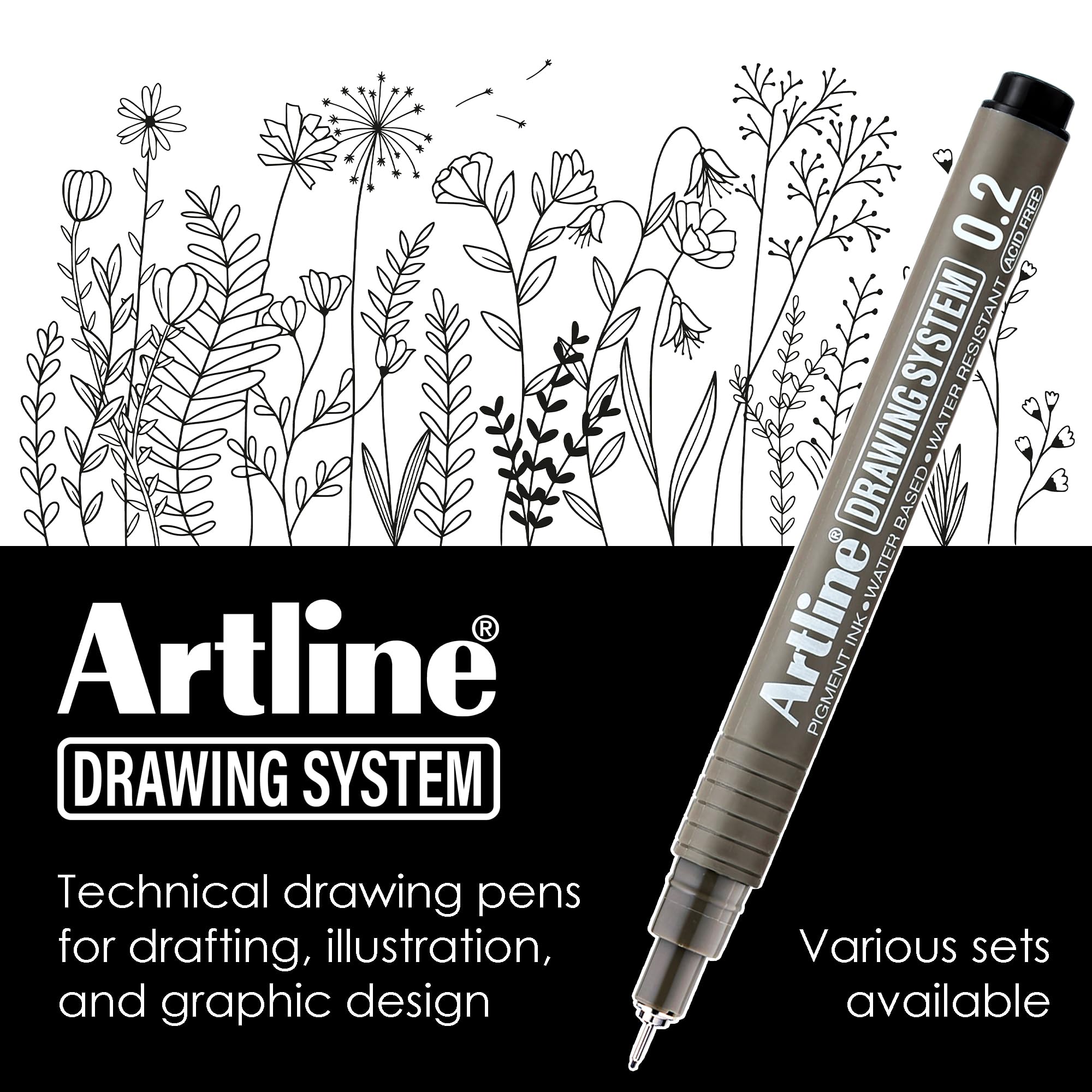 Artline Drawing System Pen Black Ink Assorted Pack Of 4 (0.2,0.4,0.6,0.8) by Anmol Art & Frames - Image 2 thumbnail