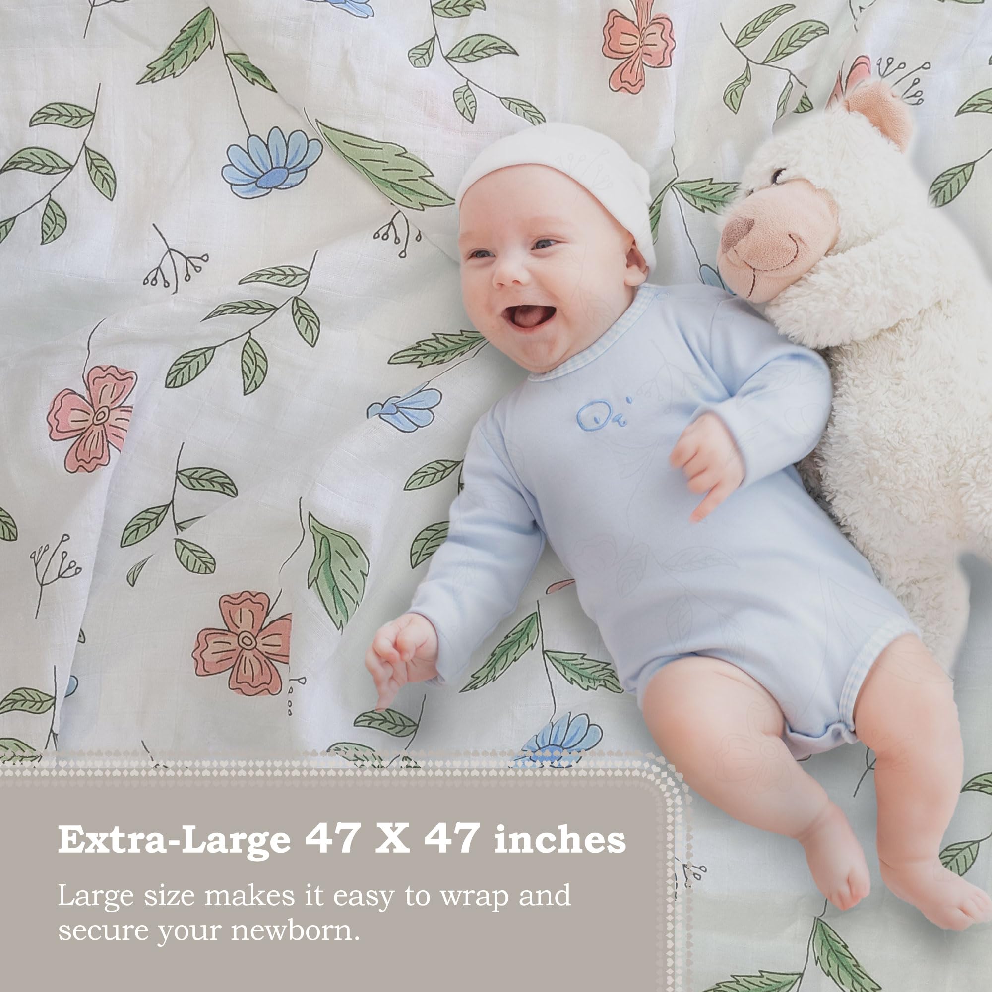 Moonybaby Organic Cotton Baby Swaddle Blankets - Extra Large 47x47 Inches, 2-Pack