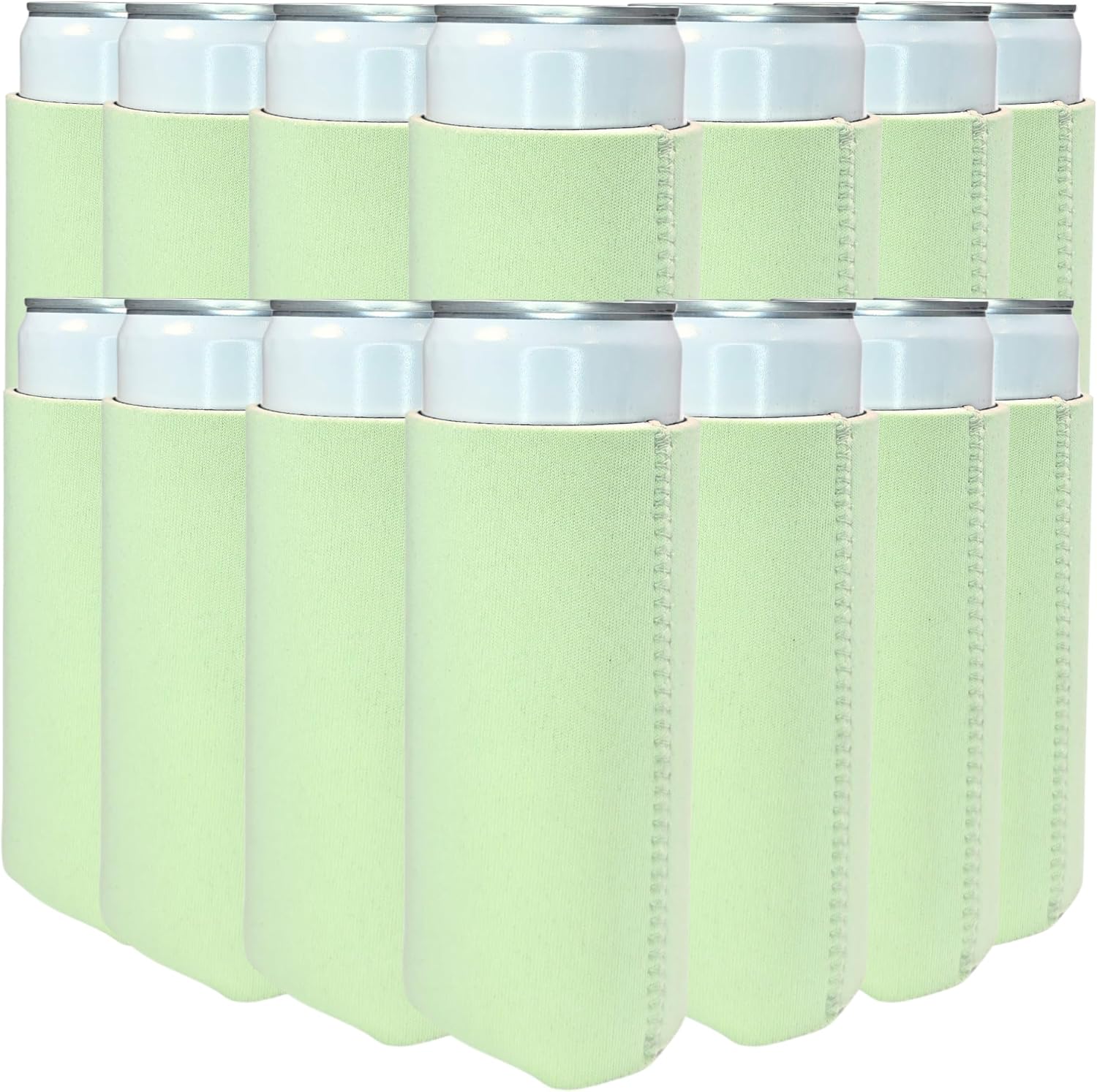 TahoeBay Slim Neoprene Can Cooler Sleeves (50-Pack) Skinny Tall Cans 12 Oz Bulk Thin Seltzer Fit Sublimation Blanks for Vinyl Plain Blank Beer Bottles Black White Solid Color (Mint)