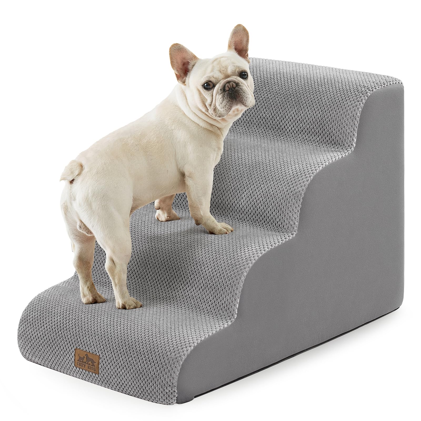 COZY KISS Wide Dog Stairs for Small Dog 19.7" H, 4 Step Pet Ramp for Bed