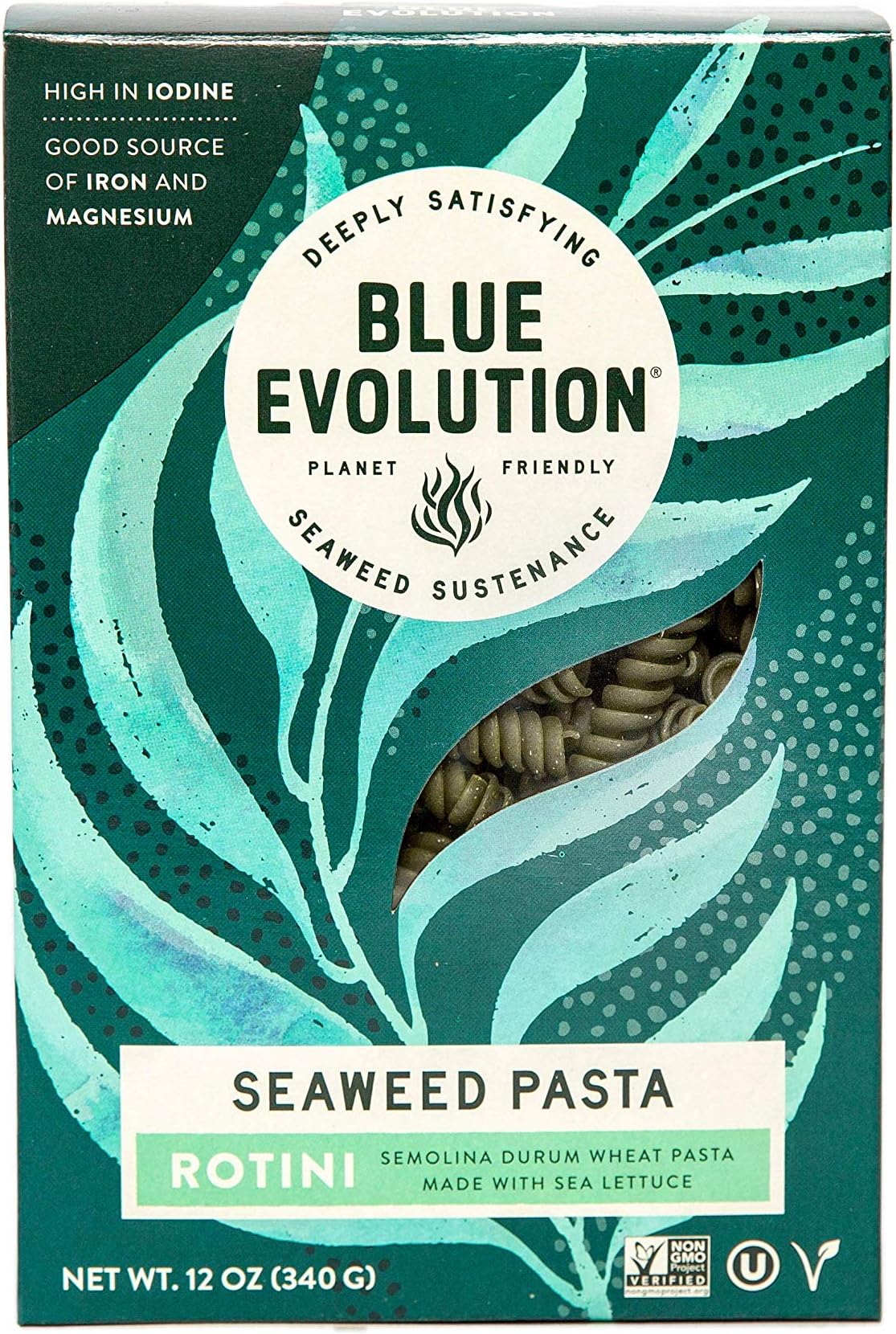 Blue Evolution Seaweed Pasta, Nourishing Superfood Rotini, Whole Food Vegan Pasta, Rich in Antioxidants 12 OZ (6 Pack)