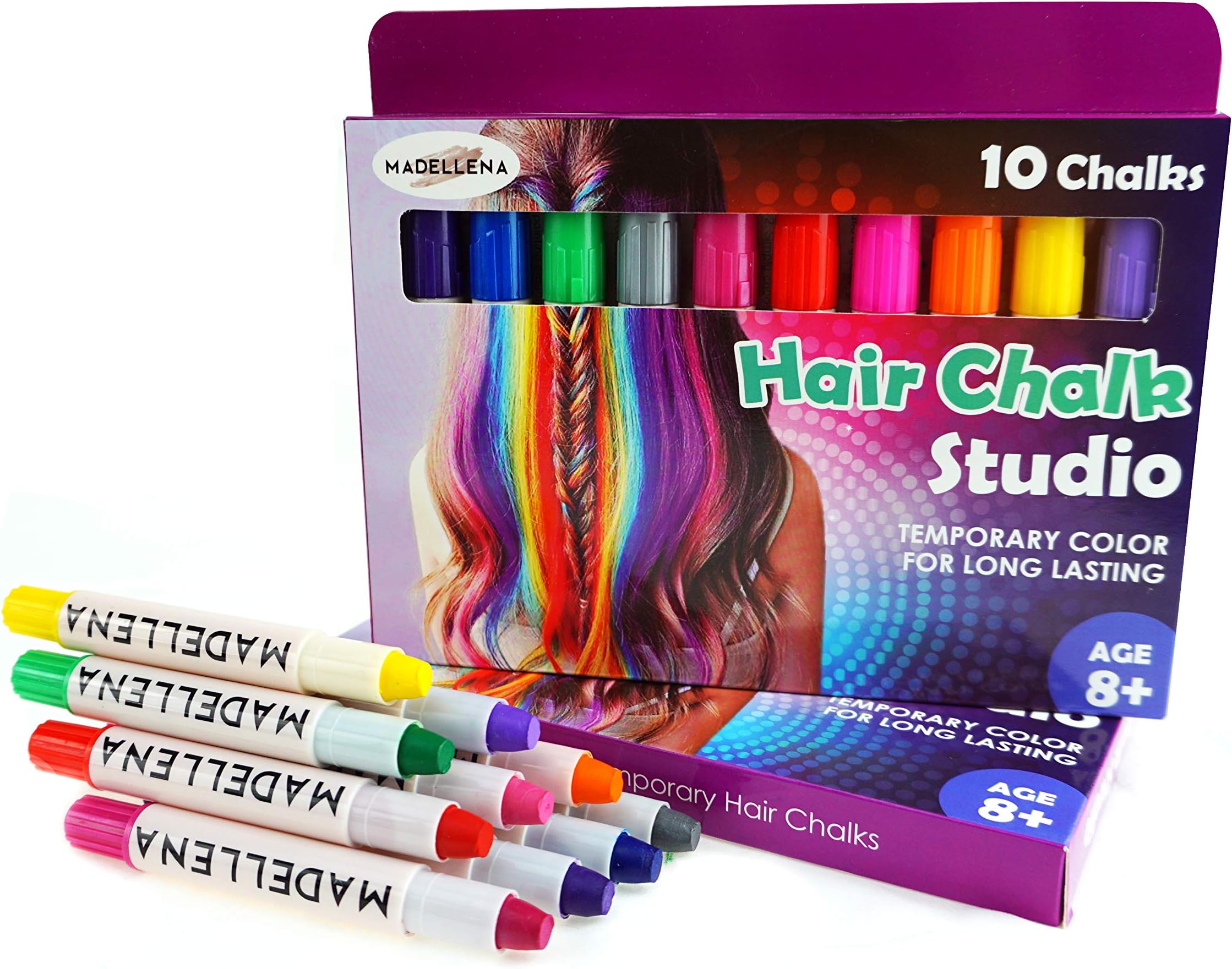 Madellena Hair Chalk - Temporary Hair Color for Girls, Ideal Gifts for Kids and Hair Accessories