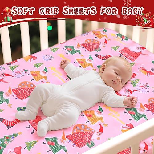 Miniatura 2 de Sábanas de cuna de Navidad para niña, sábanas bajeras para cuna, acogedoras, transpirables, se adaptan a cuna de tamaño estándar para niña y niño,