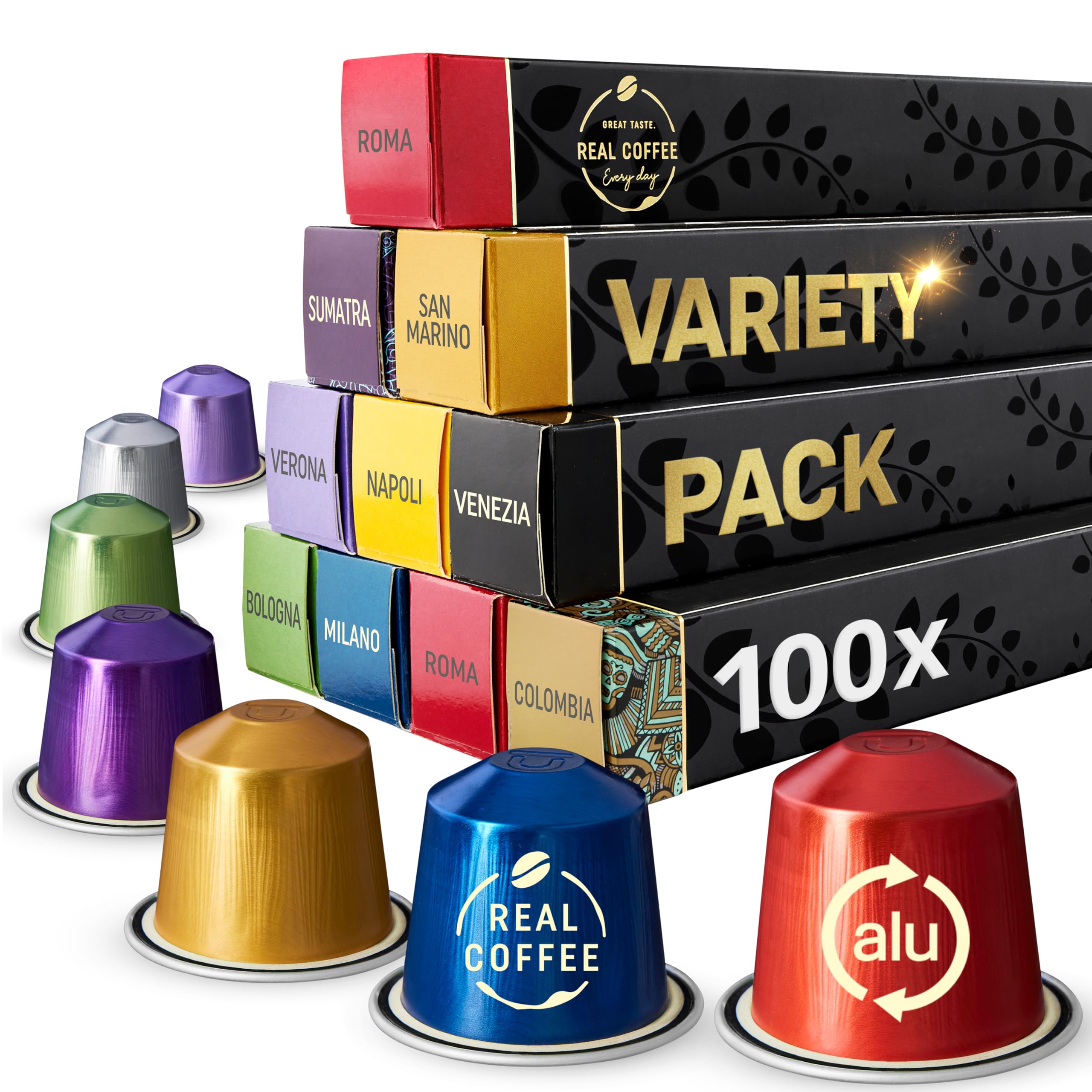 Mixed Variety Pack for Nespresso | 100 Test Winning Aluminum Capsules | 9 Distinctive Italian Flavors | 100% Nespresso Compatible Pods