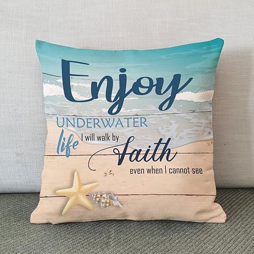 Miniatura 5 de Funda de almohada con temática del océano Sea Sta decoración náutica de playa, funda de cojín cuadrada con diseño de paz viene en ondas, funda de