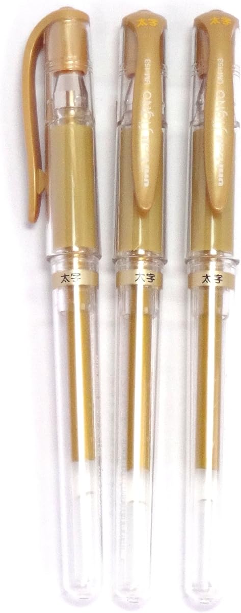 Uni-Ball Signo Broad Point Gel Impact Pen Gold Ink, 1.0mm, 3 pens per Pack (Japan import) [Komainu-Dou Original Package]
