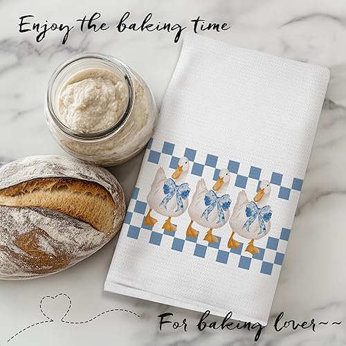 Miniatura 6 de Coquette - Toallas de cocina de ganso tonto con lazo azul, a la moda, retro, a cuadros, para decoración de baño, paños de cocina para cocina,