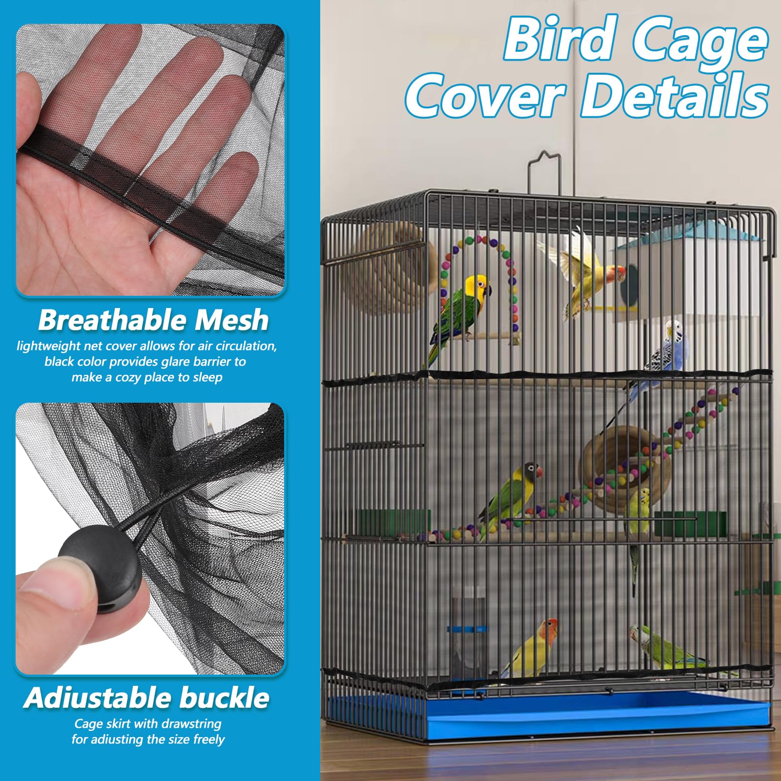 Josojoou Large Bird Cage Seed Catcher 31 x 118 inches Adjustable Soft Airy Skirt Guard Birdcage Nylon Mesh Net, Birdcage Cover Skirt Seed Guard for Parrot Parakeet Macaw Round Square Cages - image 4