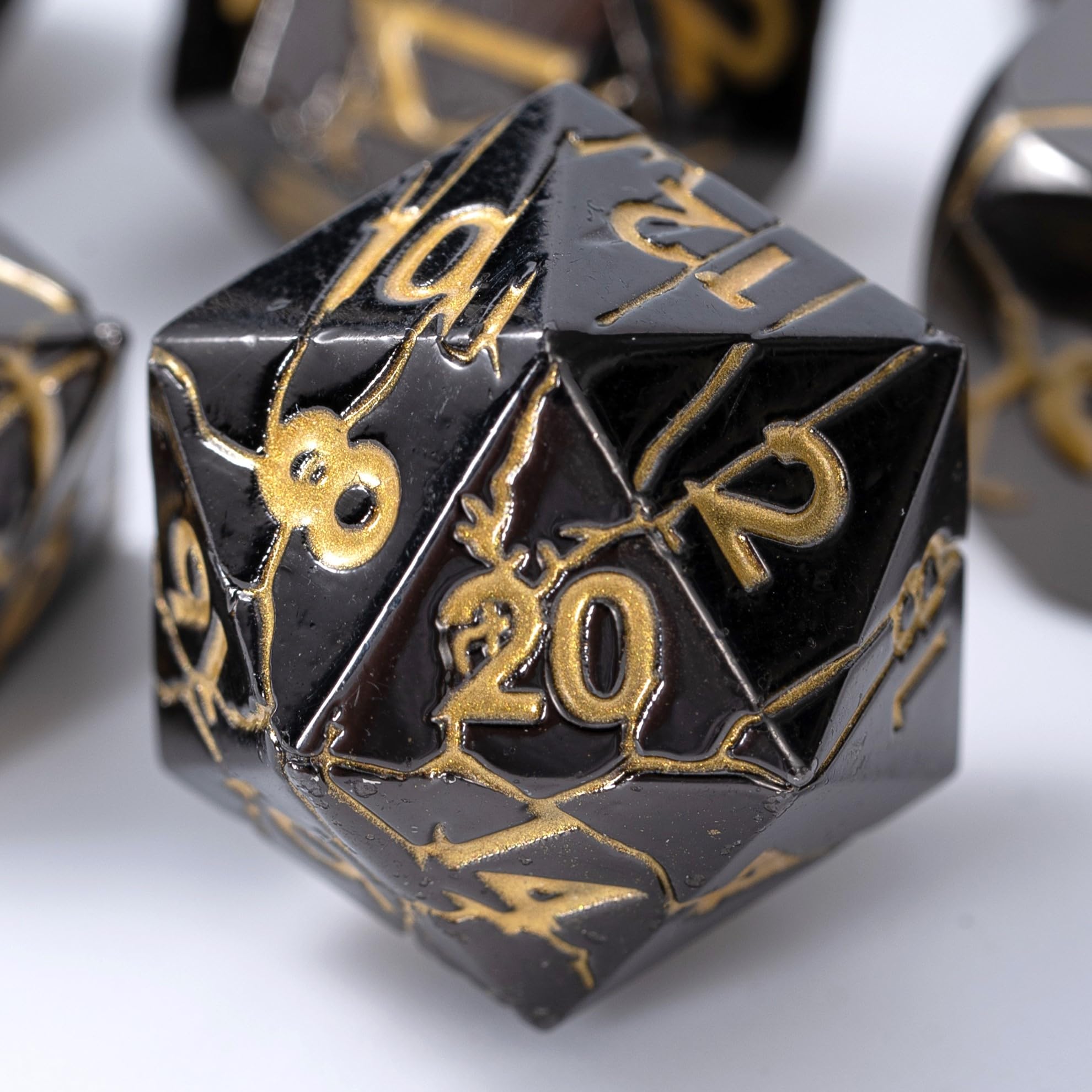 Metal Dice for DND - Ancient Cracked Lightning – Dark Metallic Gold — image 1