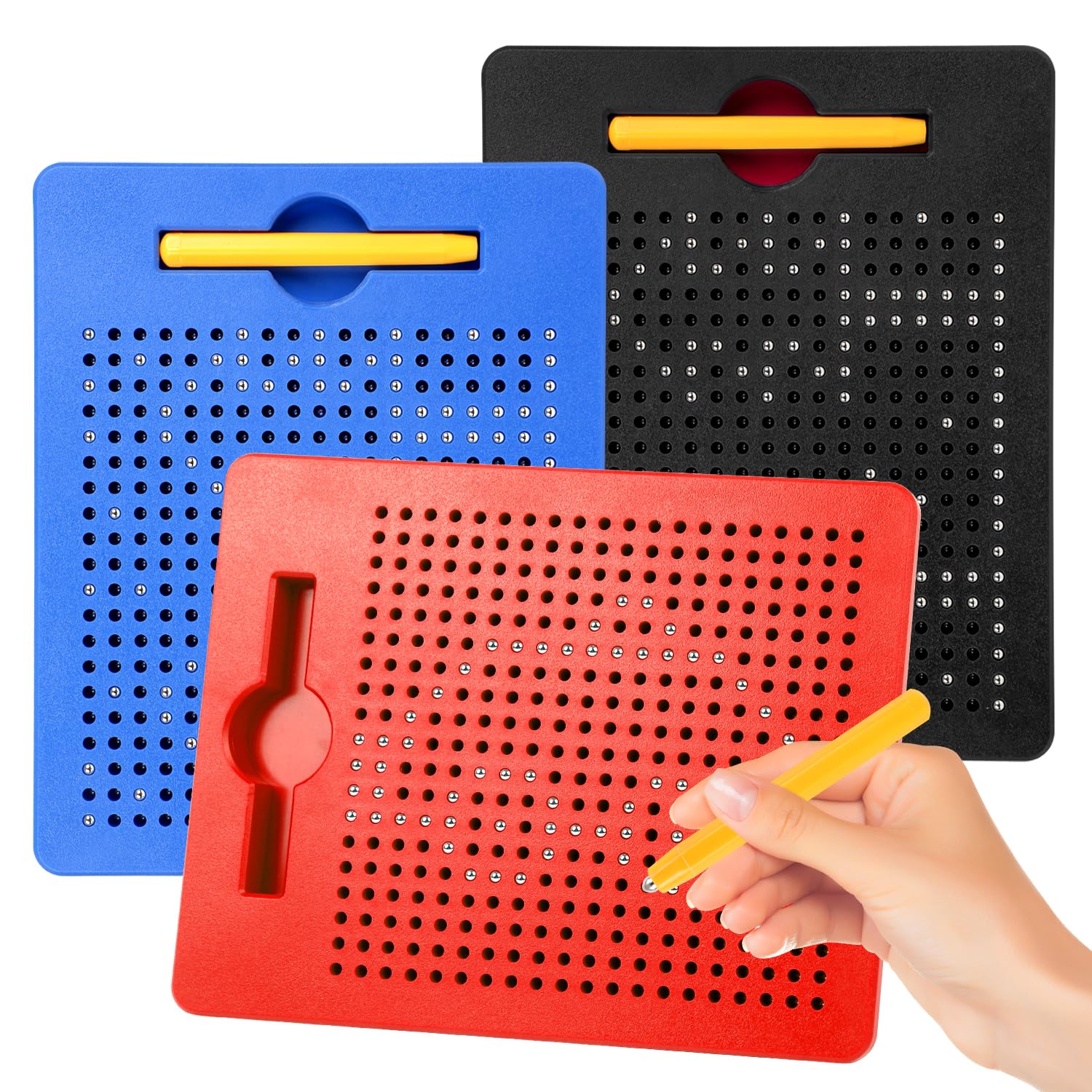 SULOLI Magnetische Zeichentafel,3 Stück Zaubertafel,Pädagogisches Zeichentablett,Magnet Spiel mit Kugeln und magnetischem Stift für Kinder Schul Familie