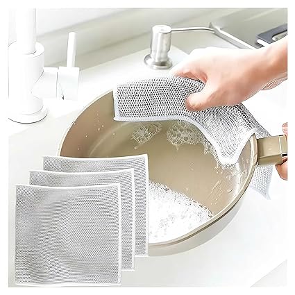 DOOMSDAY Non-Scratch Wire Dishcloth Multipurpose Dishwashing Rags for Wet and Dry Easy Rinsing Reusable Cloth Kitchen Sinks Pots Pans Stainless Steel Scrubber Washing Dishes Counters (3)