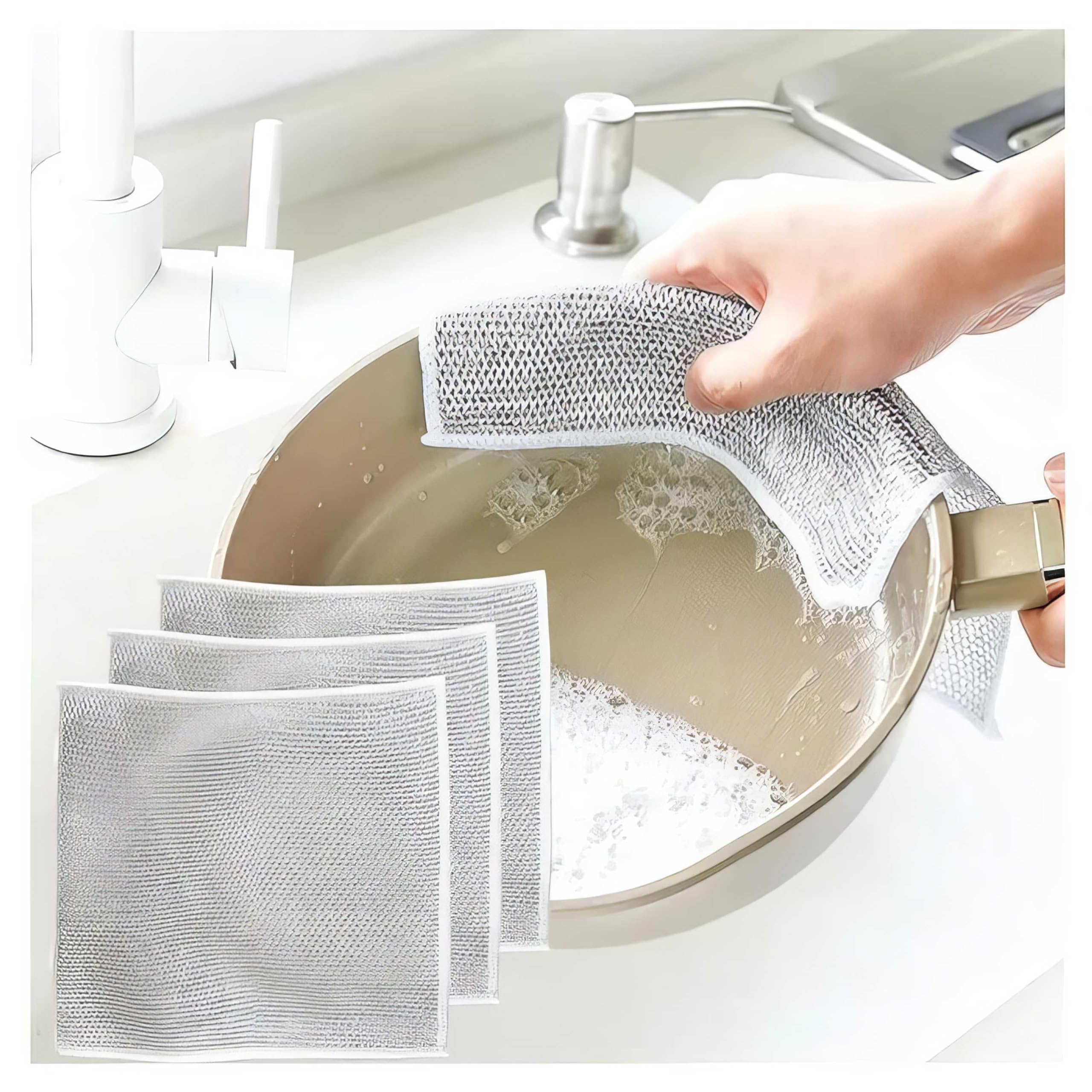 DOOMSDAY Wire Dishwashing Rags Non-Scratch Dishcloth Scrubs for Dishes Sinks Counters Stove Silver Mesh Knit Cleaning Reusable Pad Washing Easy Rinsing Kitchen Dish Cloths Scrubbers Pots Pans Rag (3) (B0D11TRRRG) Amazon Price History, Amazon Price Tracker