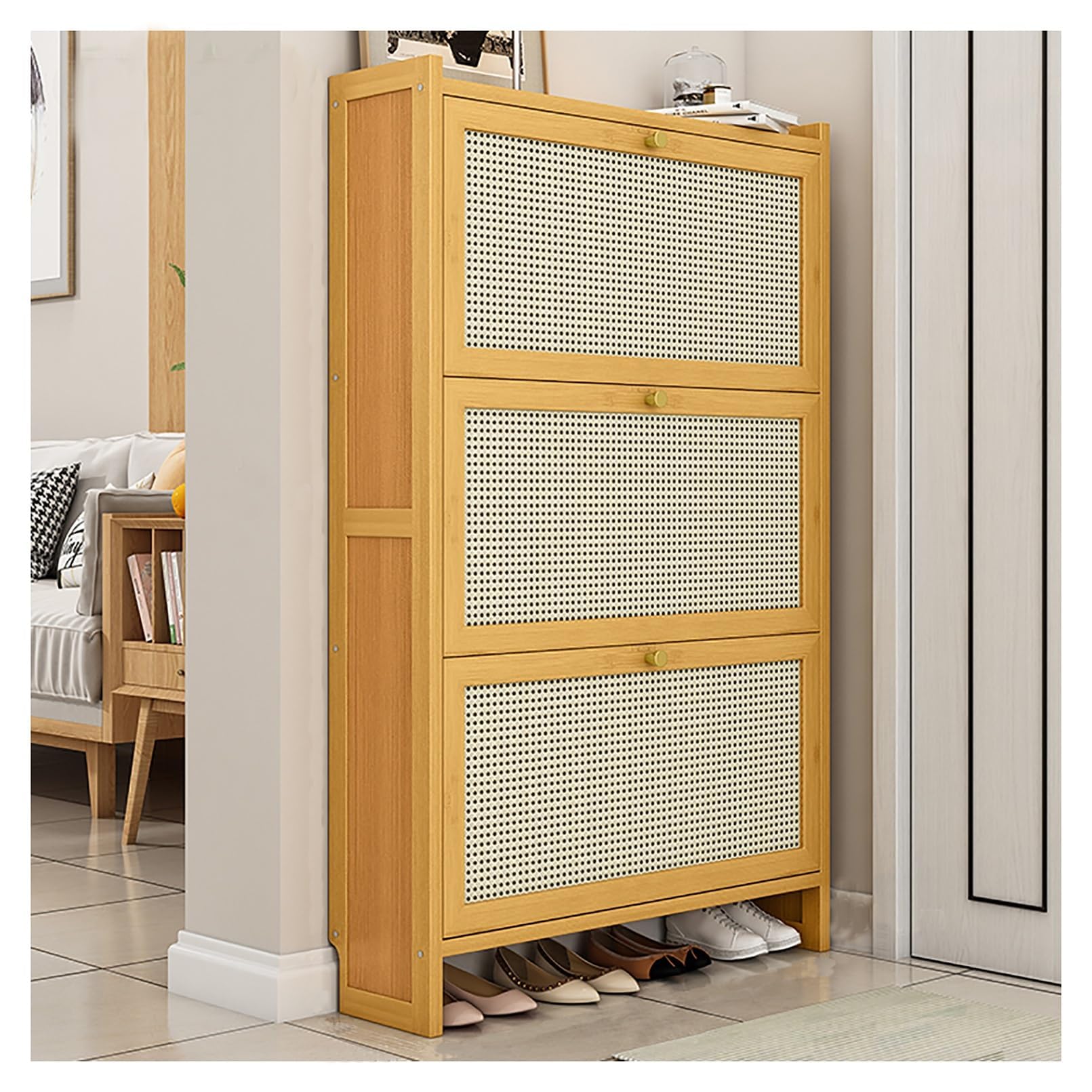 Aioneer Modern Entryway Wooden Shoe Cabinet - Standing Slim Shoe Rack With Doors For Hidden Storage In Hallway Space-Saving Design For Home Entryway Solutions,Black~ 3Tier 50Cm-Wood~3tier-70cm