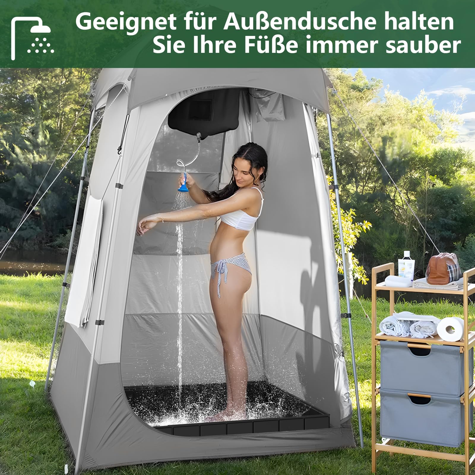Faltbare Duschbasis, 104x104x13cm große tragbare Duschwanne mit Abflussrohr, Duschzeltbasis, Duschzelt Camping Duschbasis, Zelt Duschwanne Markise Basis für Indoor Outdoor