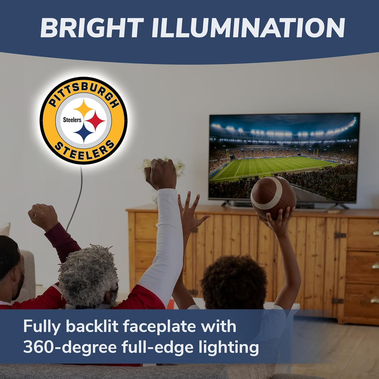 Team Sports America Evergreen NFL Pittsburgh Steelers | Ultra-Thin LED Light Wall Sign Decor | 23 Inch Round | Made in the USA Pittsburgh Steelers Round-23"