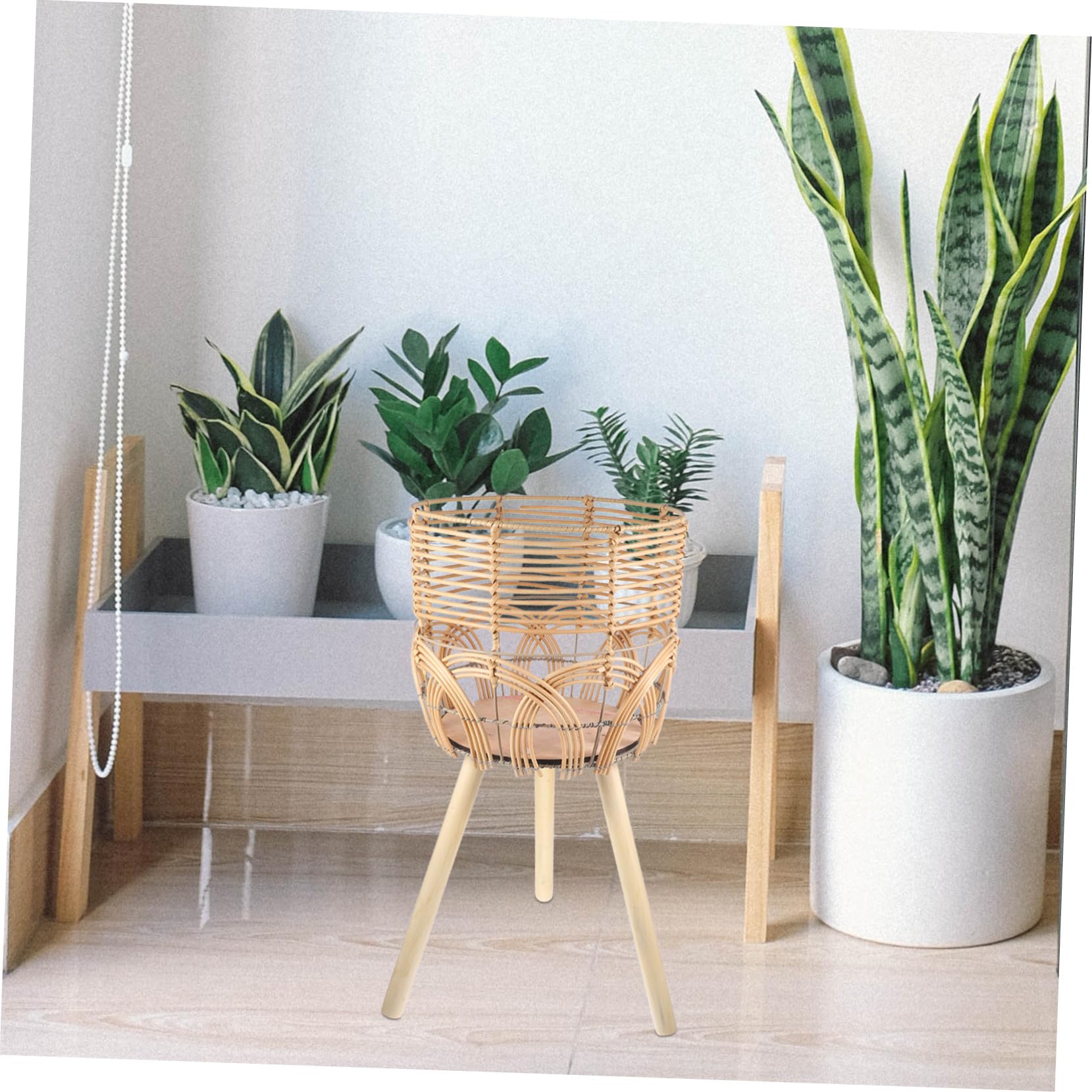 VILLCASE Pot de Fleurs en Bambou Tressé sur Pieds pour Intérieur Salon et Balcon, Grand Support Porte-Plantes D'intérieur, Étagère à Jardinière Stable et Naturelle, Panier à Plantes