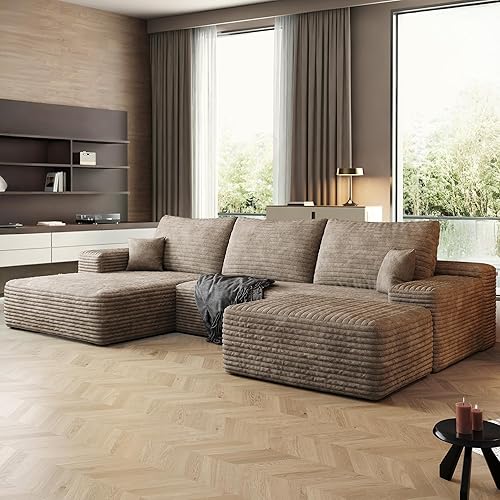 Miniatura 55 de Sofás seccionales de 96 pulgadas para sala de estar, sofá de nube tapizado en forma de L, sofás modulares modernos con diván (negro, 96 pulgadas de