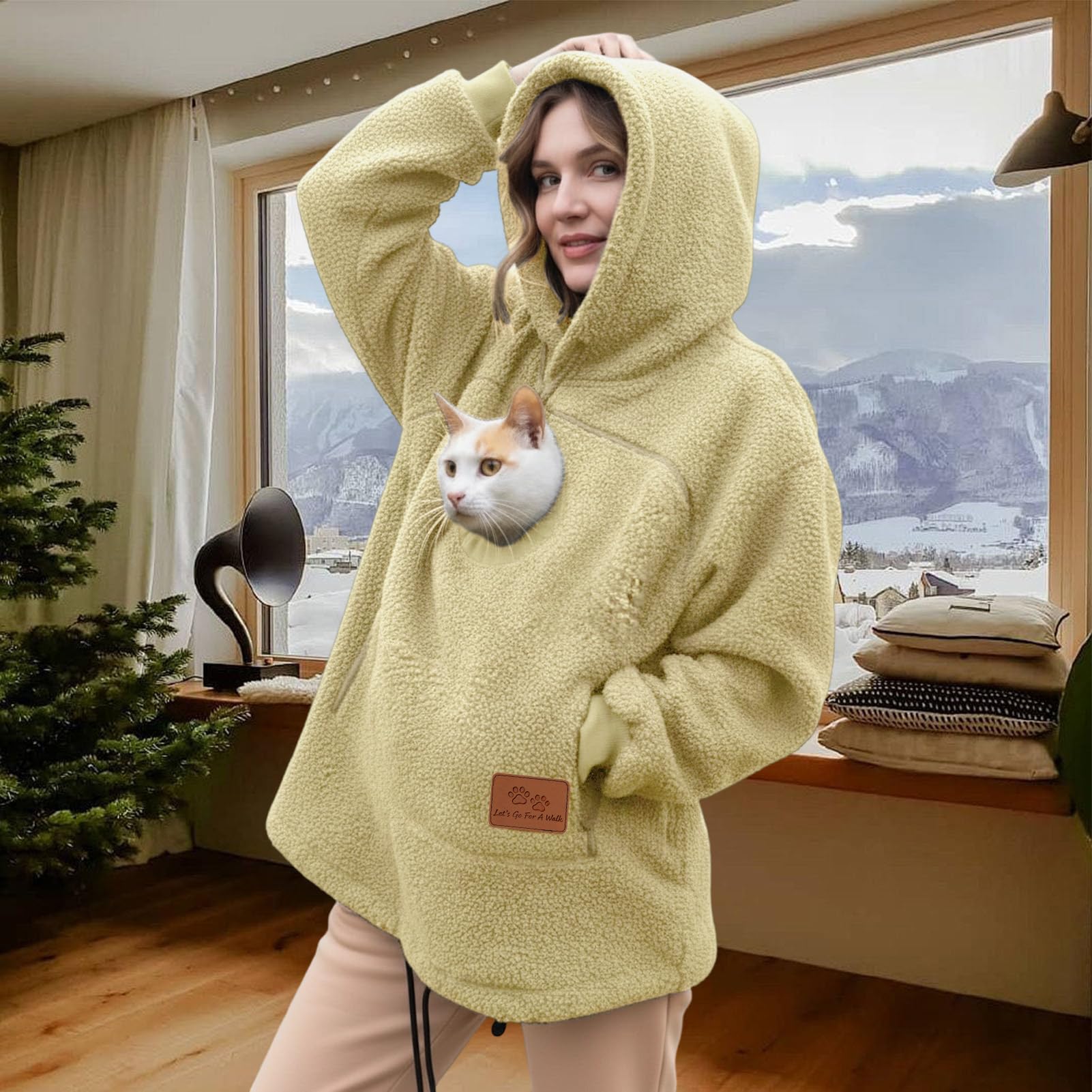 Generico Felpa con Cappuccio for Marsupio for Cani E Gatti con Cerniera, Tasca A Marsupio, Felpa con Cappuccio for Trasportino for Animali, Felpe Calde E Sciolte(Beige,X-Large)