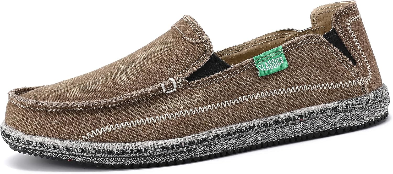 VILOCY Mens Slip on Deck Shoes Casual Canvas Loafers Beach Boat Shoes Zero Drop Vintage Flat - Image 2