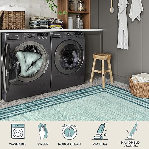Vista 12 de Lahome Alfombra moderna abstracta para pasillo, lavable, color verde azulado, de 2 x 6 pulgadas, antideslizante, alfombra de pasillo suave, alfombra