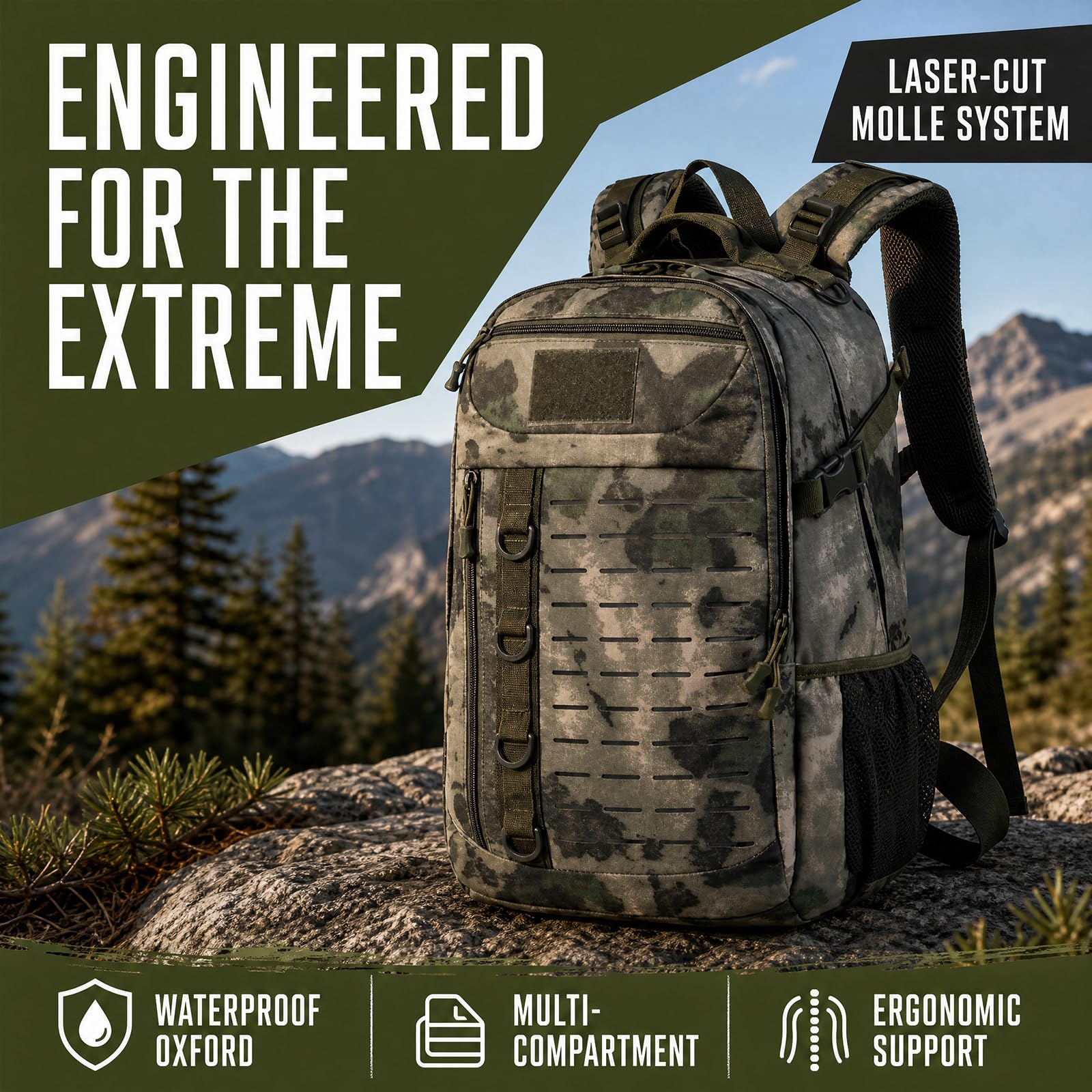 Taktische Camouflage Oxford Rucksack 20-35L Outdoor Tagessack Satchel Schultertasche,olive green