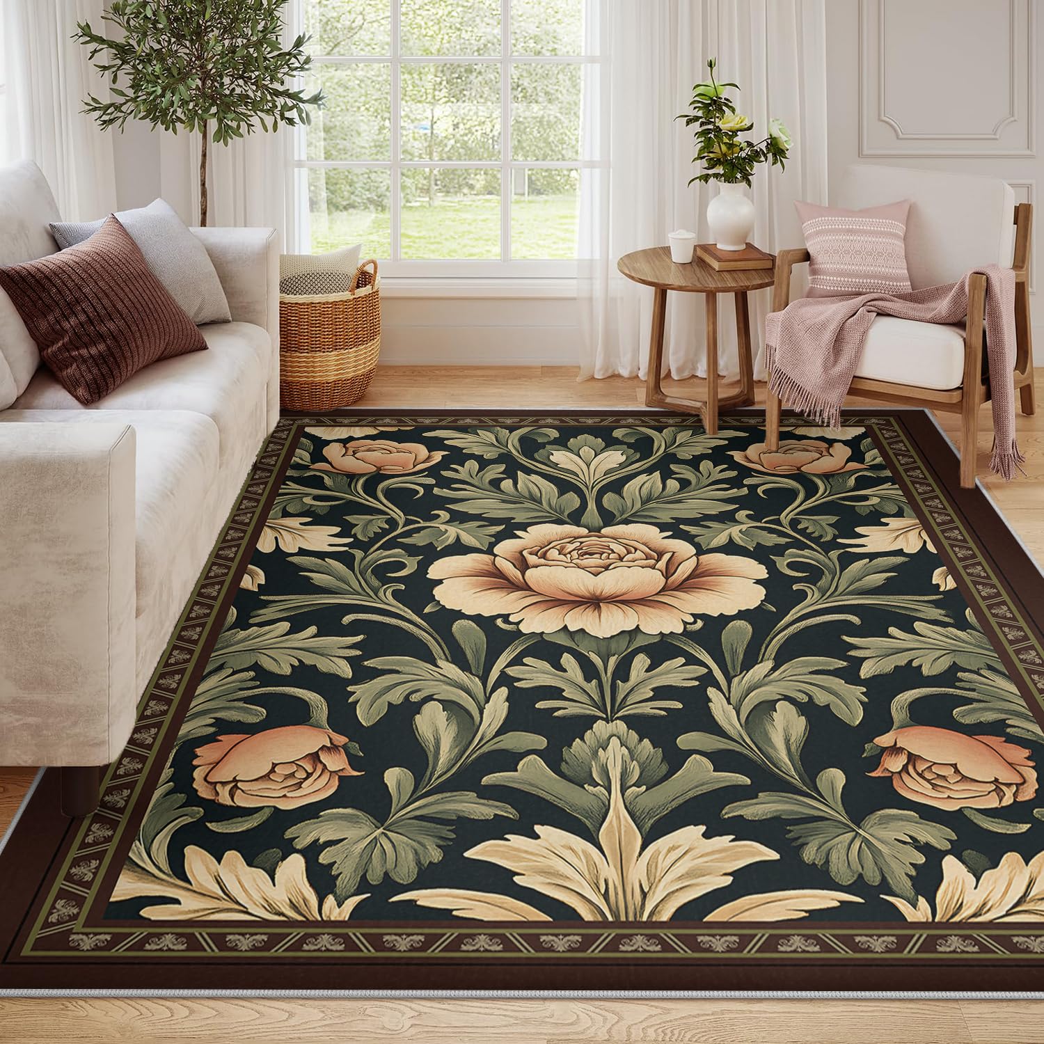 Tapis plantes vintage bohême 80x150cm pour sublimer l'ambiance de votre entrée
