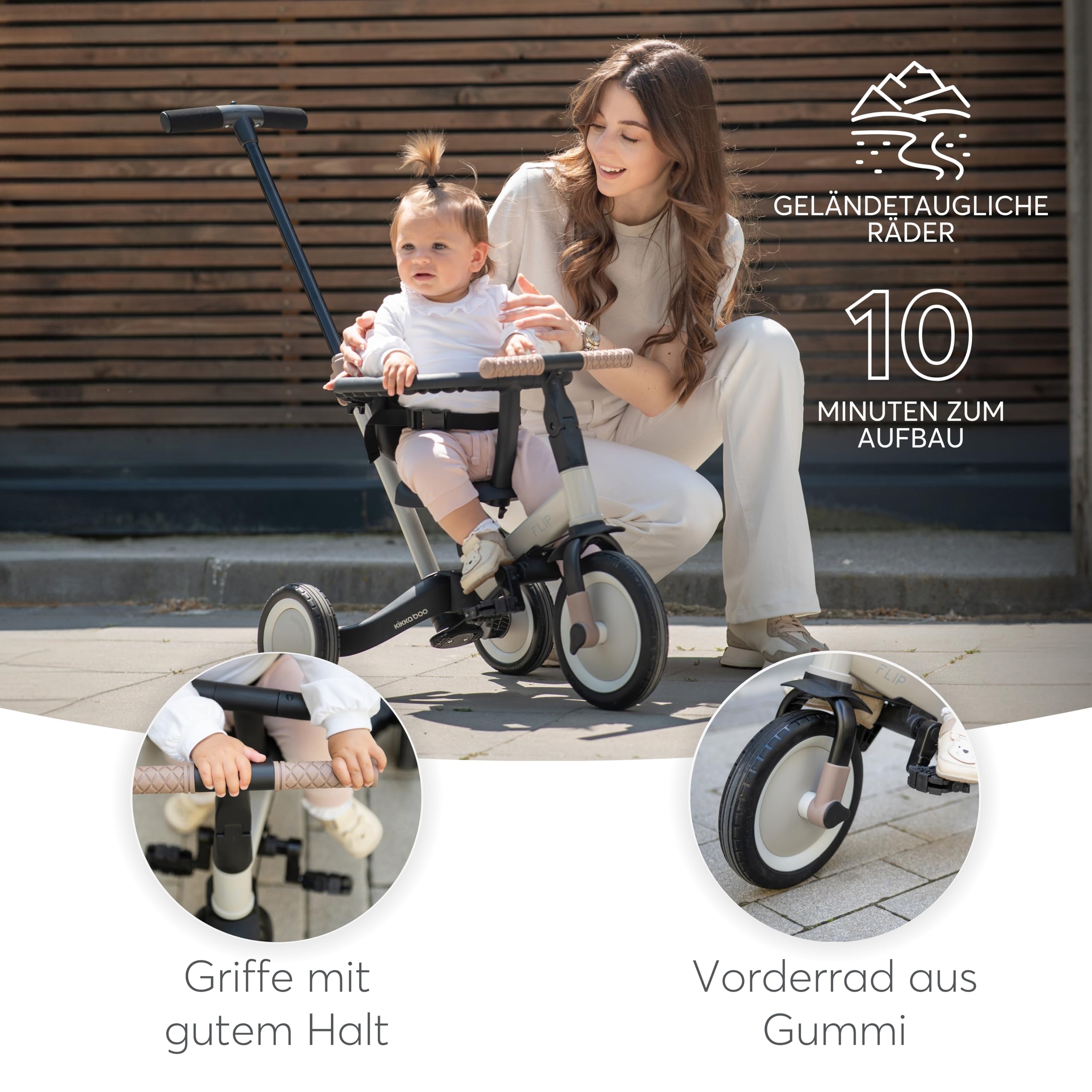 KikkaBoo FLIP Dreirad ab 1 Jahr mit Schubstange - Bis zu 5 Jahre, Laufrad 5-in-1, Umwandelbares Kinderdreirad zum Laufrad mit oder ohne Pedale, verstellbar und umbaubar, Schwarz