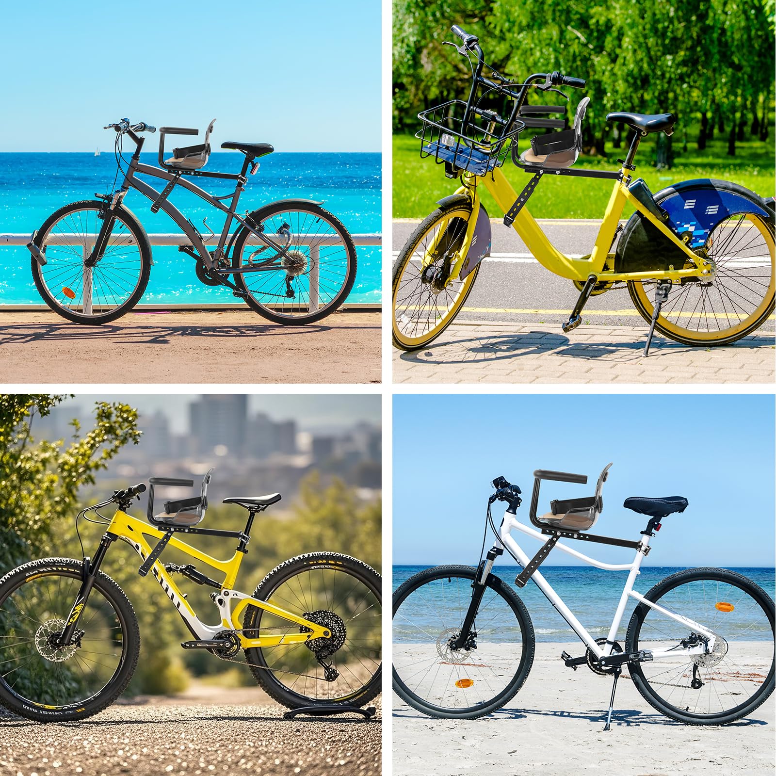 Seggiolino da Bici per Bambini, con Supporto Anteriore, con Cintura di Sicurezza e corrimano, Compatibile con Bici per Adulti