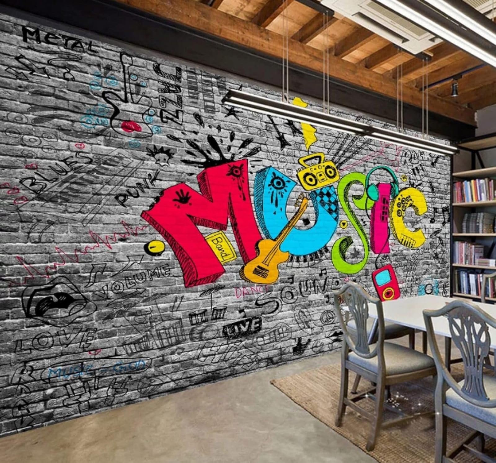 XLMING Graffiti Art Music Retro Brick Wall 3D Wallpaper Luxury Home Dining Decor Paste Sofa Living Room The Wall for Bedroom Mural-400cm×280cm