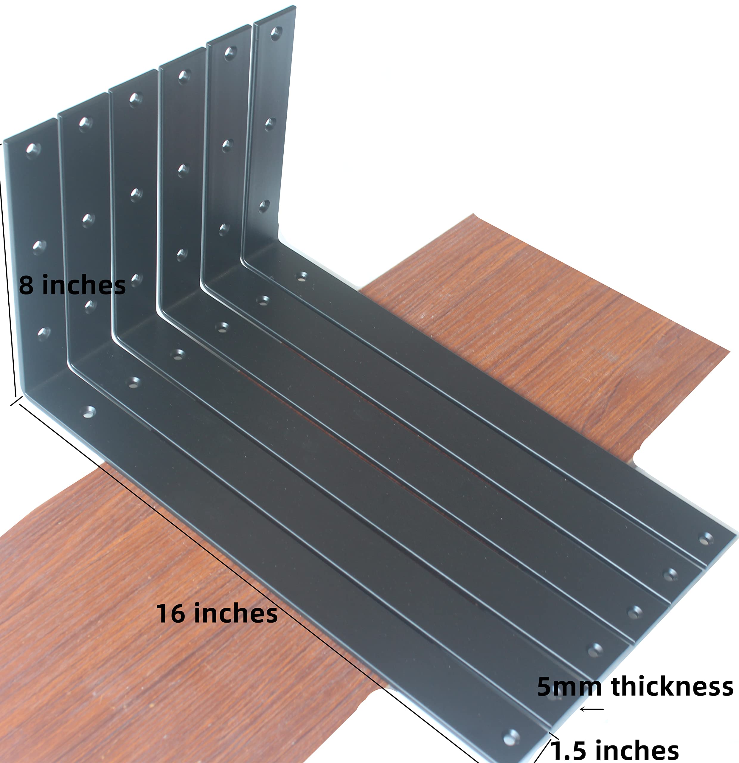 6 Pack - L16" x H 8" x W 1.5", 5mm Thick Rustic Shelf Bracket, Iron Shelf Brackets, Metal Shelf Bracket, Industrial Shelf Bracket, Modern Shelf Bracket, Decorative Shelving, Shelf Supports with Screws