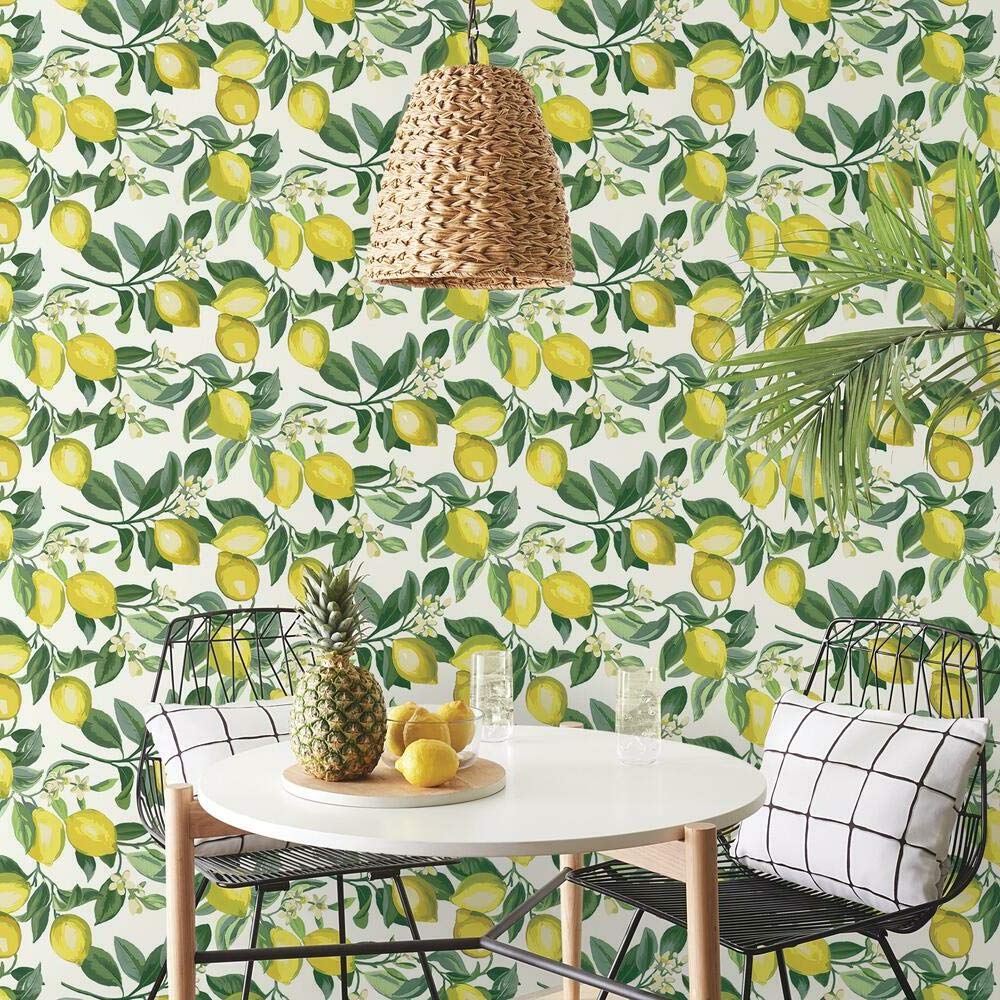 RoomMates RMK11655WP Lemon Zest Yellow and White Peel and Stick Wallpaper, 52.1 x 502.9 cm - Image 2