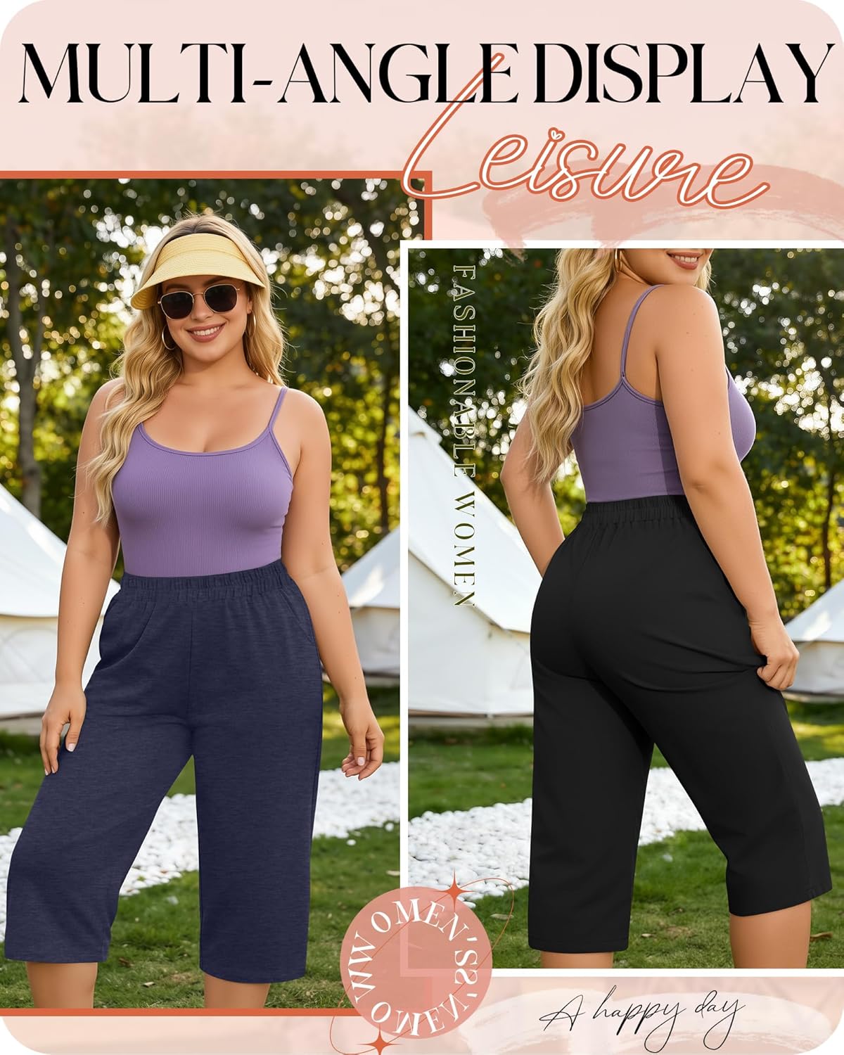 3 Pack Women's Plus Size Capris Pants Wide Leg Loose Fit High Waisted Yoga Cropped Lounge Sweatpants with Pockets - Image 5