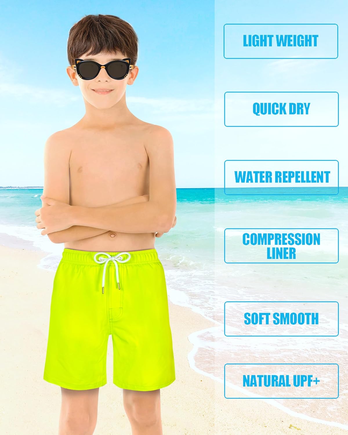 LUCOWEE Boys Swim Trunks Soft Boxers Lined no Chafe Swimsuit Bathing Shorts Sandless Quick Dry UPF 50+ Functional Drawstring - Image 3