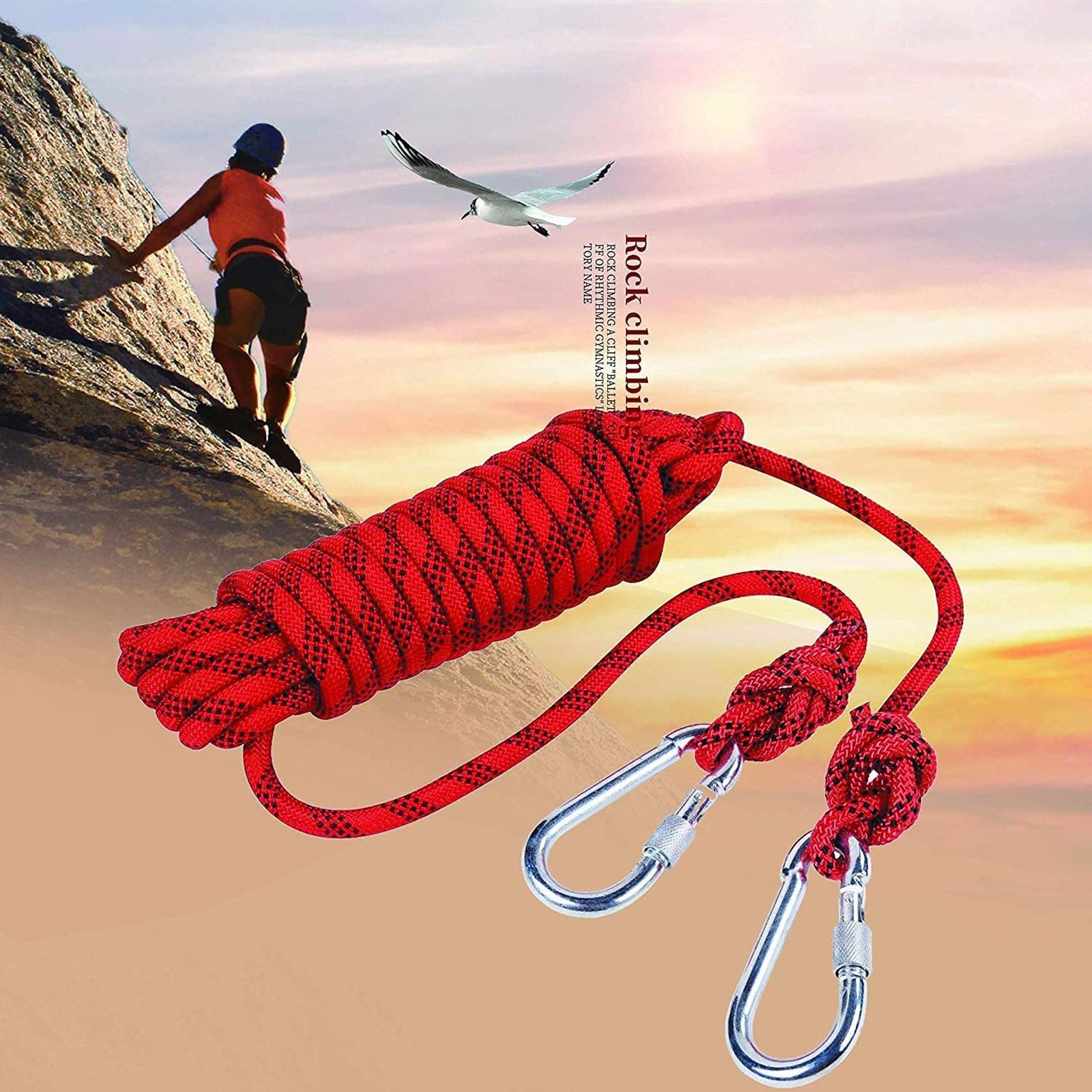 Outdoor-Kletterseil, 10 mm Durchmesser, 9,8 m, 25 m, 50 m, 100 m, 150 m, 199,9 m, statisches Kletterseil, Nylonseil, Eiskletterausrüstung, Feuerrettung, Fallschirmseil mit 2 Stahlhaken