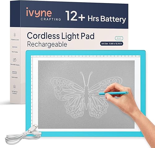iVyne Almohadilla de luz LED brillante ultrafina recargable A4 alimentada por batería de litio para vinilo Cricut, herramienta de deshierbe, caja de