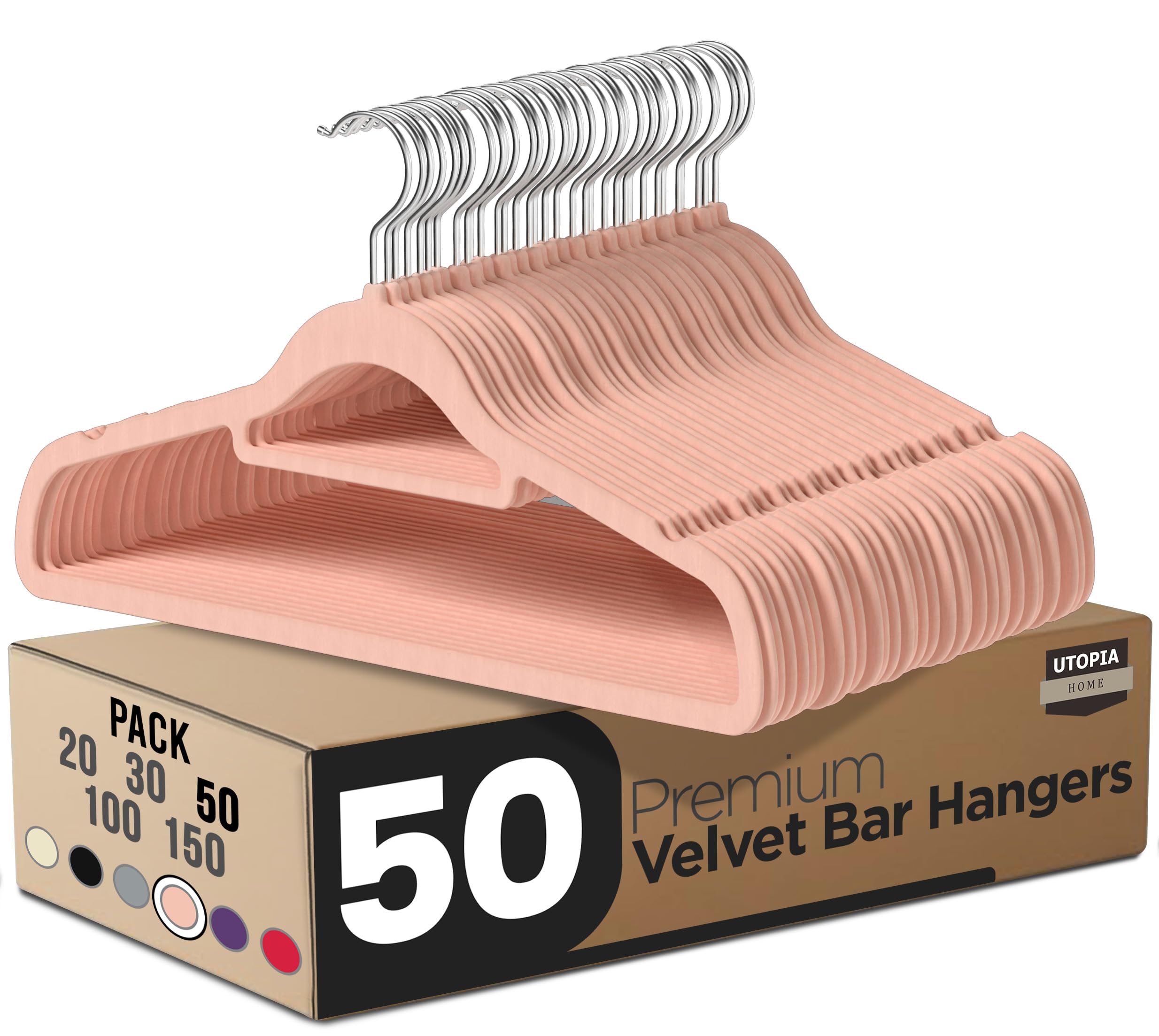 Utopia Home Pack of 50 Velvet Suit Hangers with Tie Bar - Heavy Duty Non-Slip Premium Hangers for Adult Clothes - 360 Degree Swivel Hook, Pink