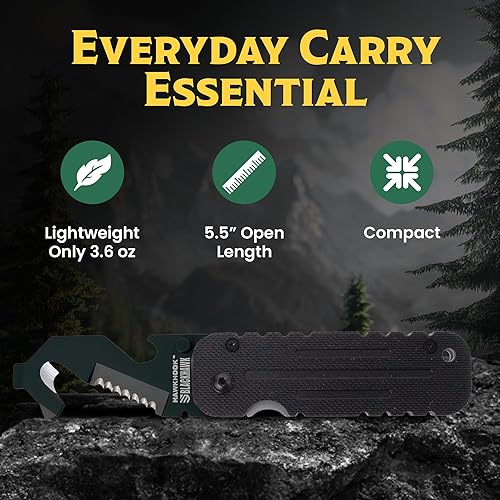 Miniatura 3 de BLACKHAWK HAWKHOOK Multiherramienta compacta de supervivencia, hoja 9CRMOV18 de 2-14 pulgadas con mango G10 con rompedor de vidrio, cortador de