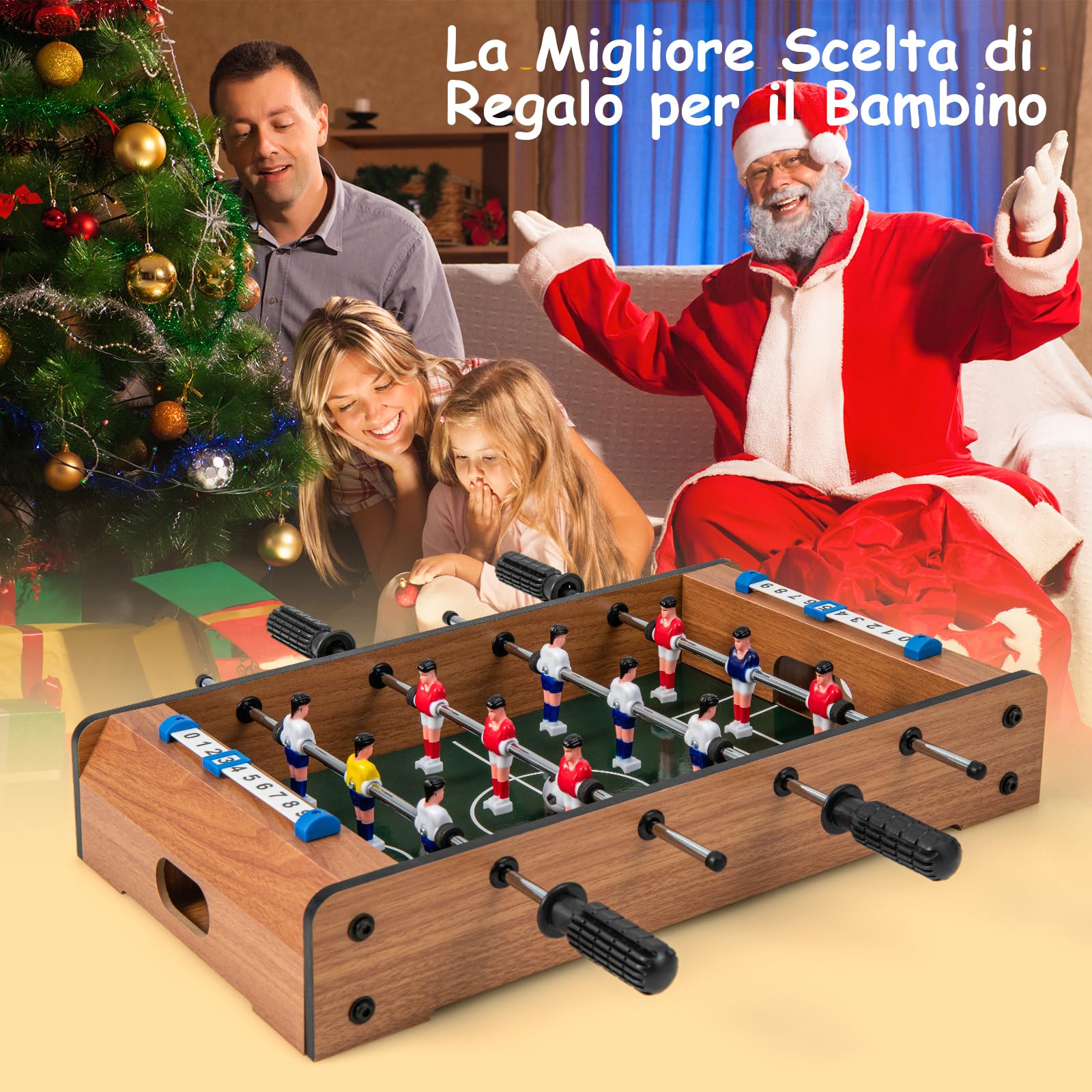 COSTWAY Mini Calcio Balilla, Calcetto da Tavolo Salvaspazio con Maniglie 2 Palloni, Segnapunti, Biliardino per Bambini e Adulti, Feste e Casa, 51 x 30,5 x 9 cm