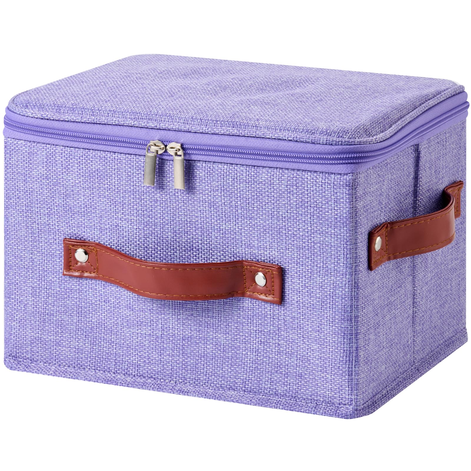 Storage Bin Box with Zippered Lid Decorative Collapsible Basket